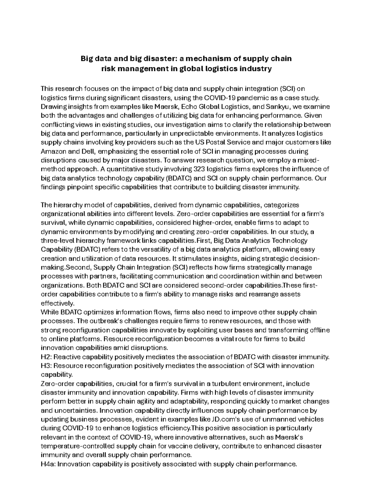 Big Data Impact on Supply Chain Risk Management in Global Logistics ...