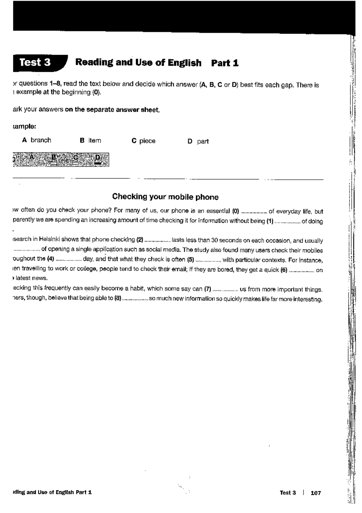 Test 3: Reading and Use of English Practice Questions - Studocu