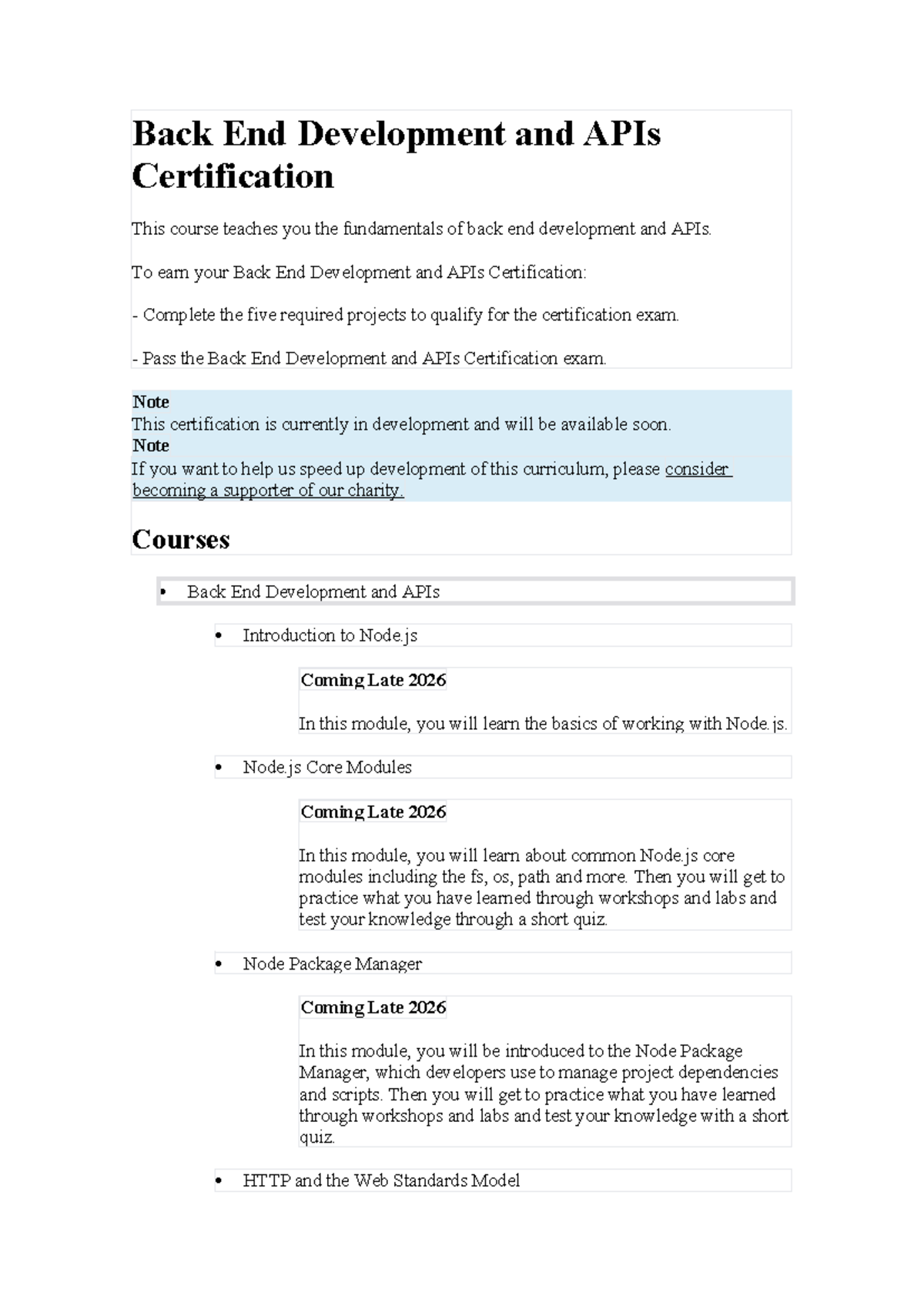 Back End Development and APIs Certification Overview - Studocu