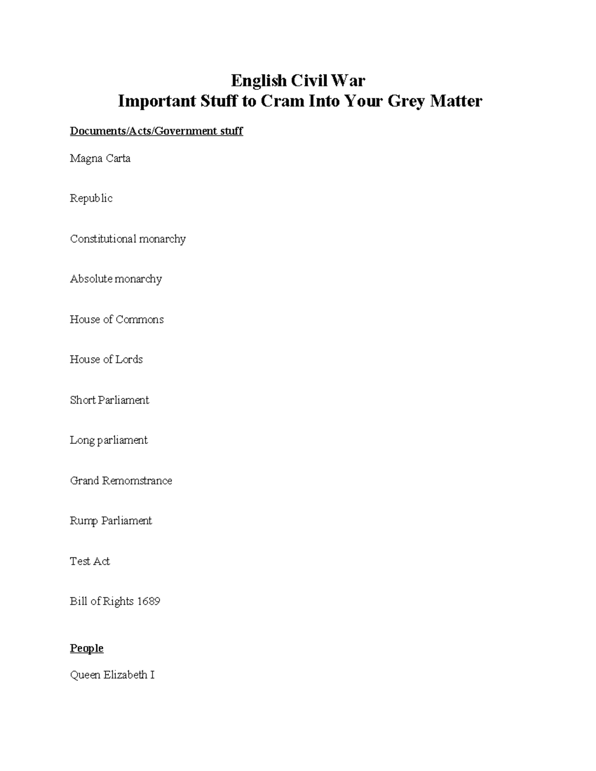 English Civil War Important Notes for Exam Review - Studocu