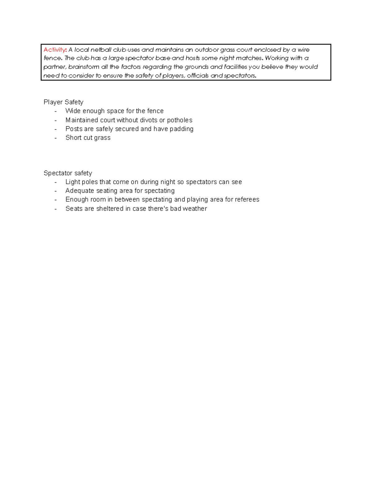 Netball Safety Considerations - wcr3c - Studocu