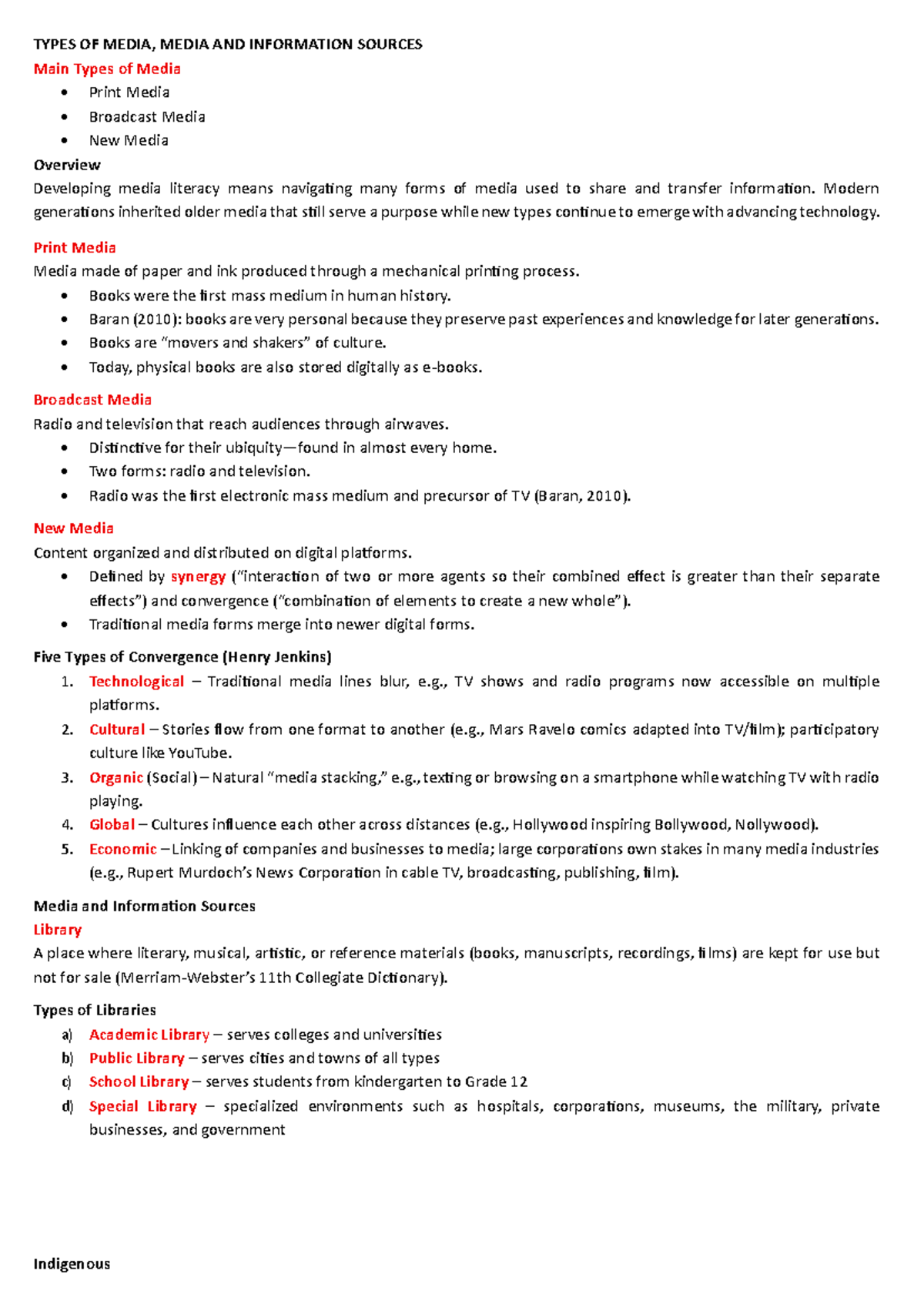 MIL Study Guide: Types of Media and Information Sources - Studocu