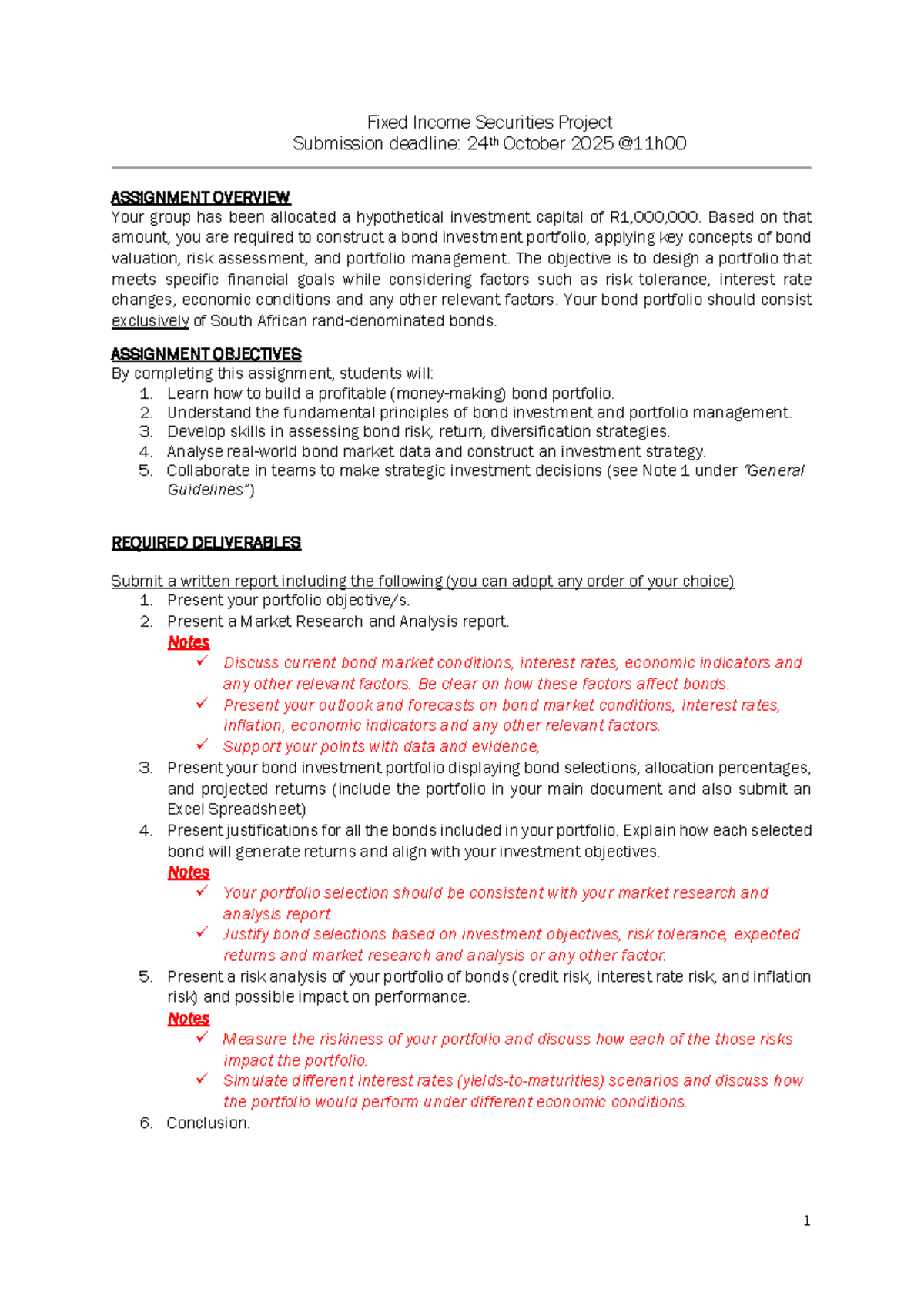 EAFM 2025: Fixed Income Securities Portfolio Project Guidelines - Studocu