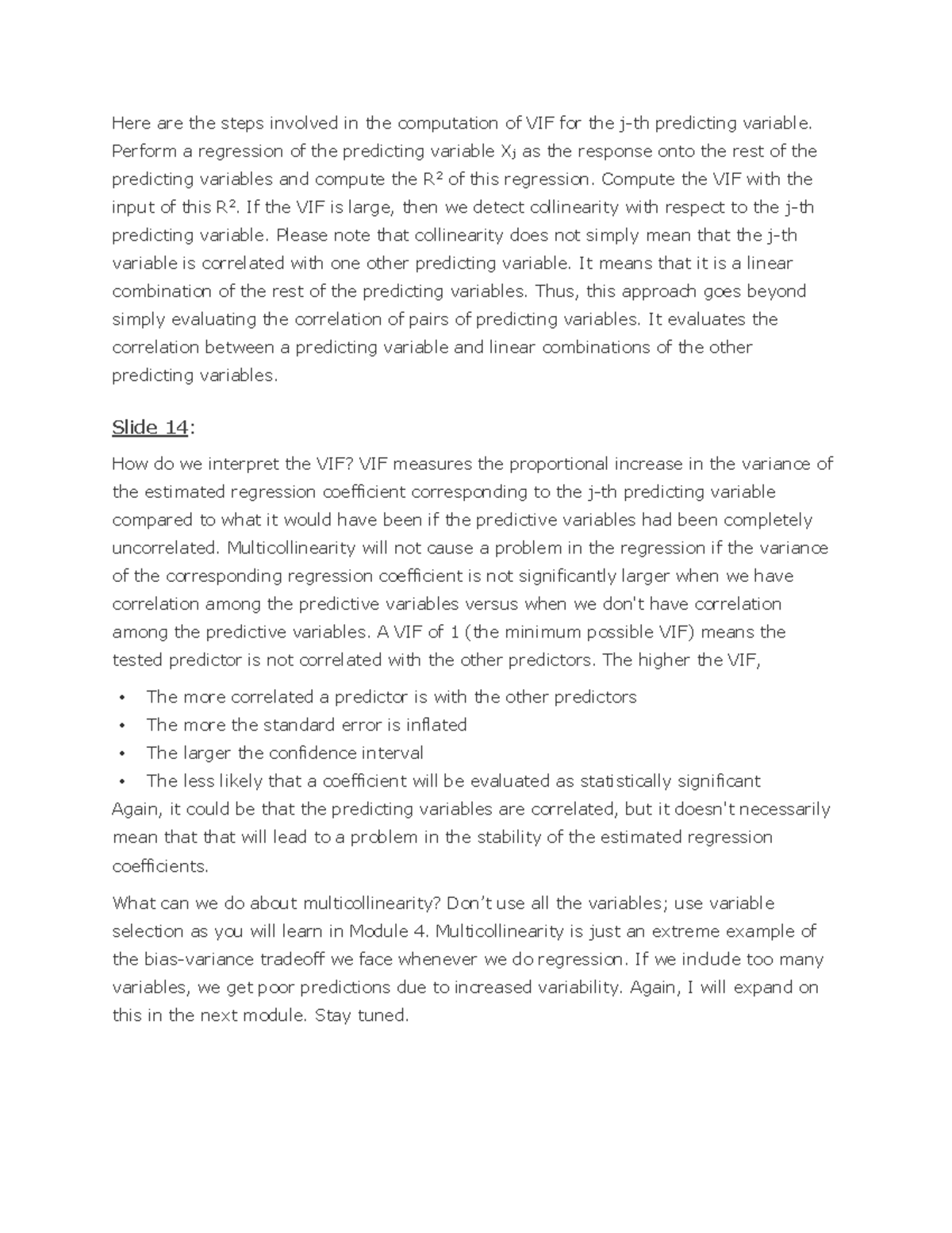 Mod2 pt3 - Regression Analysis & VIF Interpretation Notes - Studocu