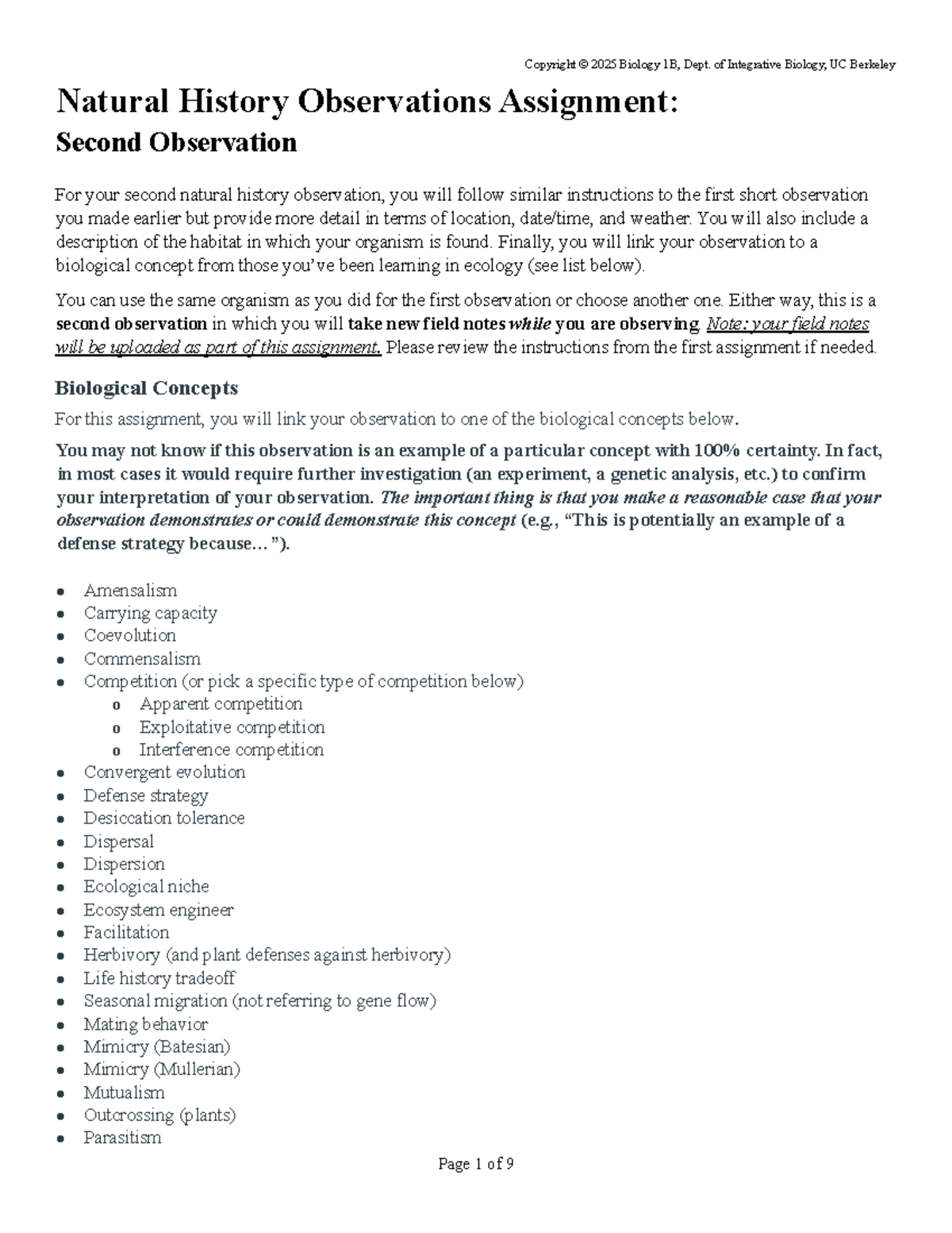 Natural History Observations Assignment: Biology 1B Second Observation ...