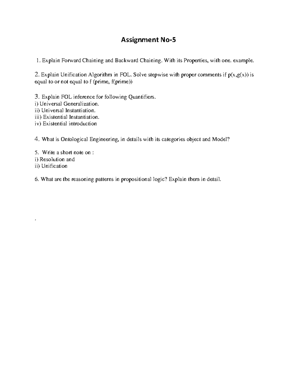 Assignment No 5 - questions - Assignment No- 1. Explain Forward ...