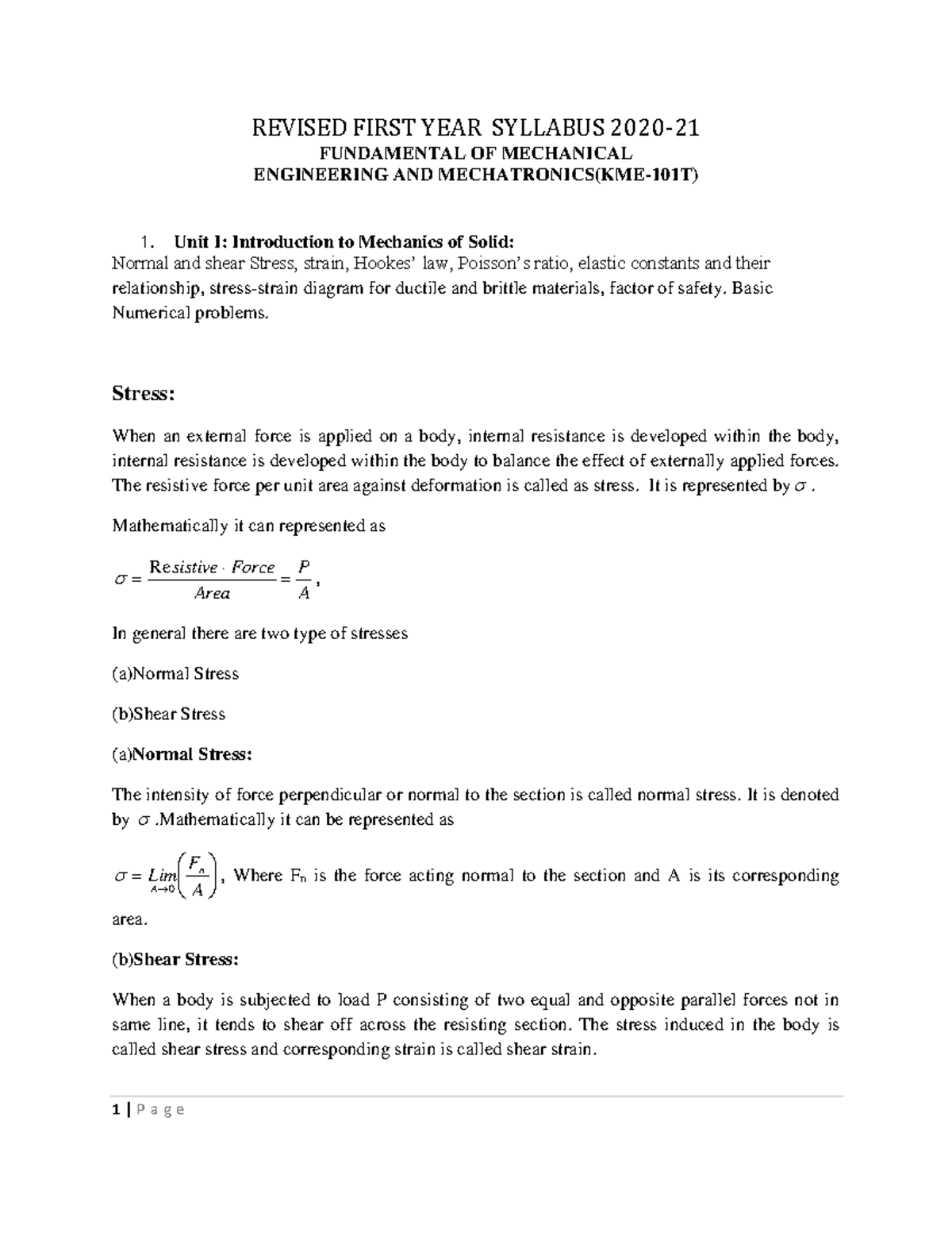 Notes 01.pdf( Mechanical Engineering unit I)-1 - REVISED FIRST YEAR ...