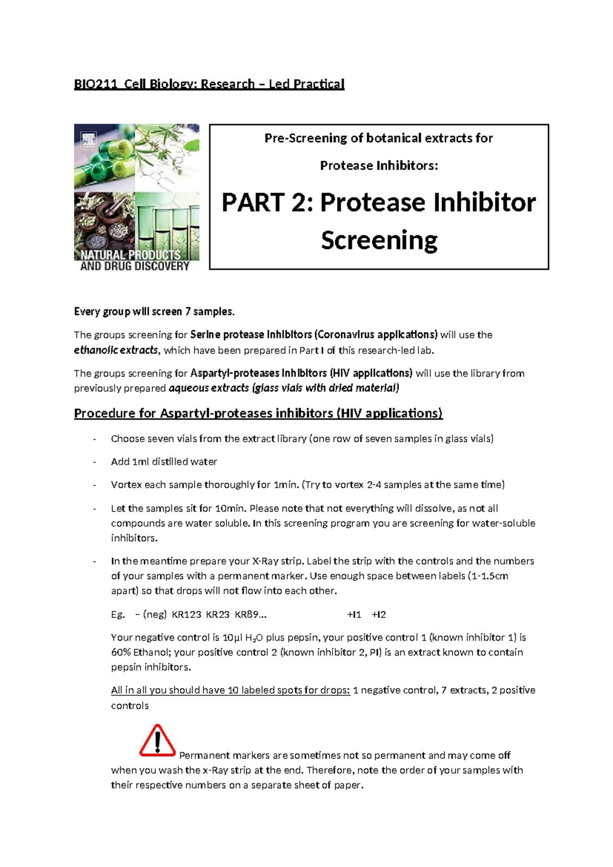 BIO211 Research-led lab - Part 2 Protease Inhibitor Screening - BIO211 ...