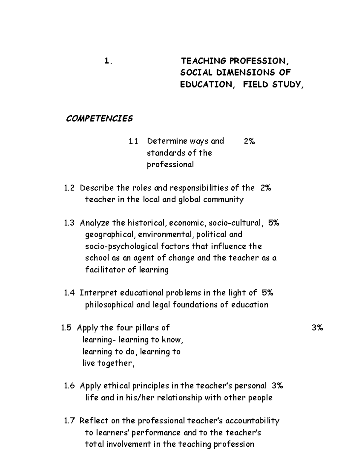 Prof Ed Review Notes: Competencies & Professional Development - Studocu