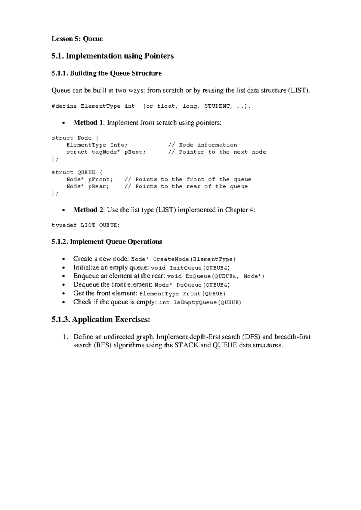 Practice Lesson 5 - Queue - Lesson 5: Queue 5. Implementation using ...
