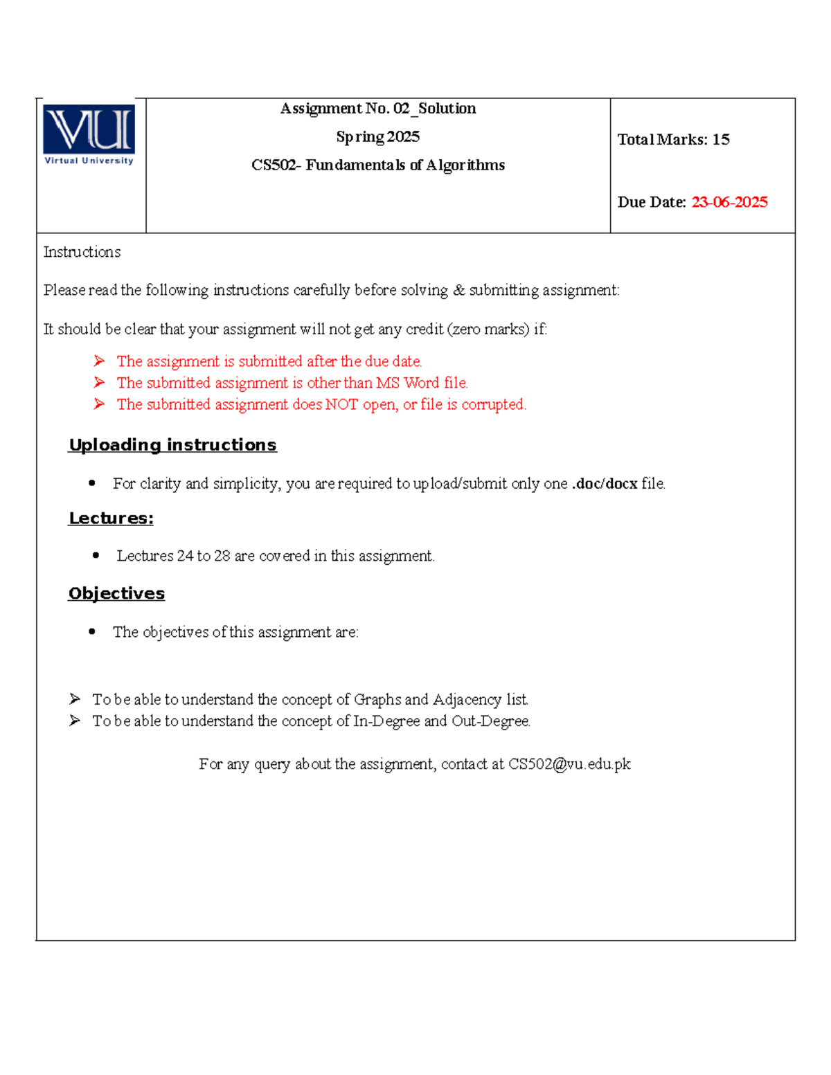 Spring 2025 CS502 Assignment 02 Solutions - Fundamentals of Algorithms ...