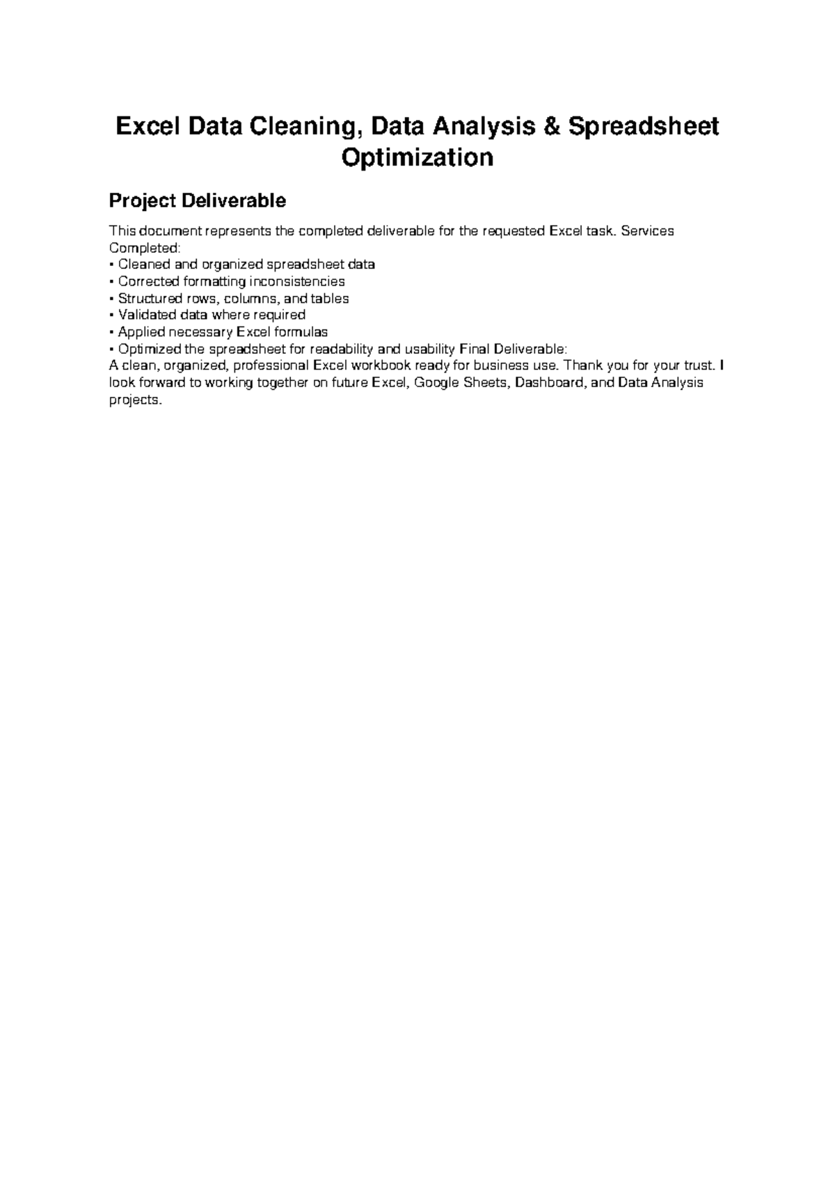 Excel Data Cleaning Deliverable - Excel Data Cleaning, Data Analysis ...