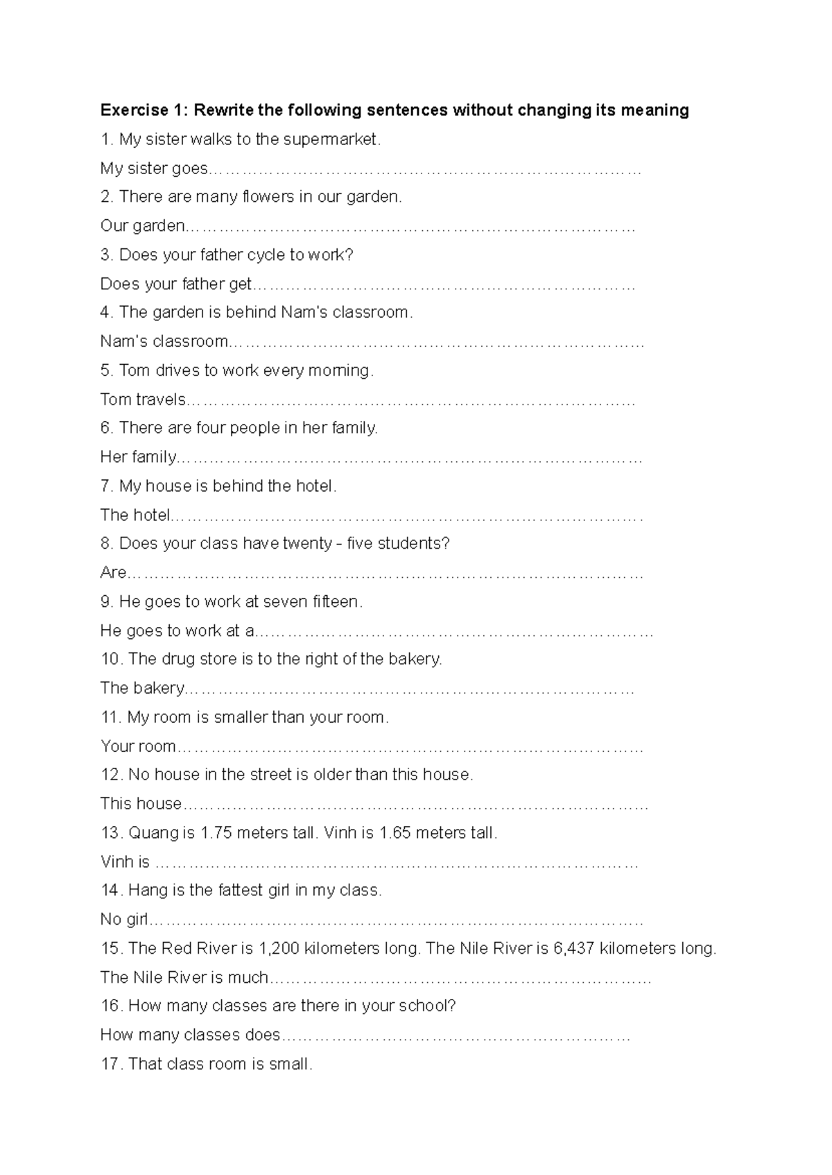 Rewrite Sentences Exercise: Practice and Solutions - Studocu