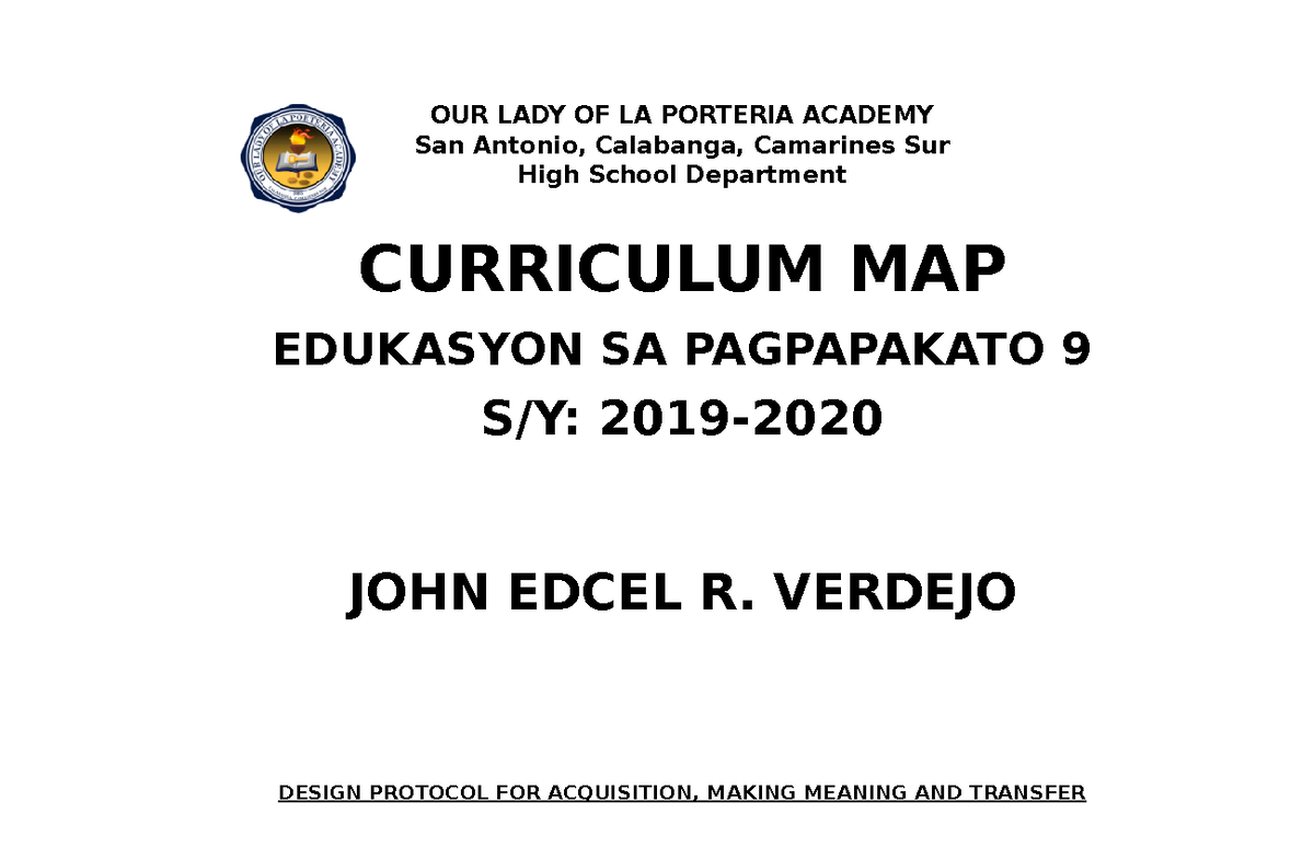Document - the following file is a curriculum map of grade 9 on 2nd ...
