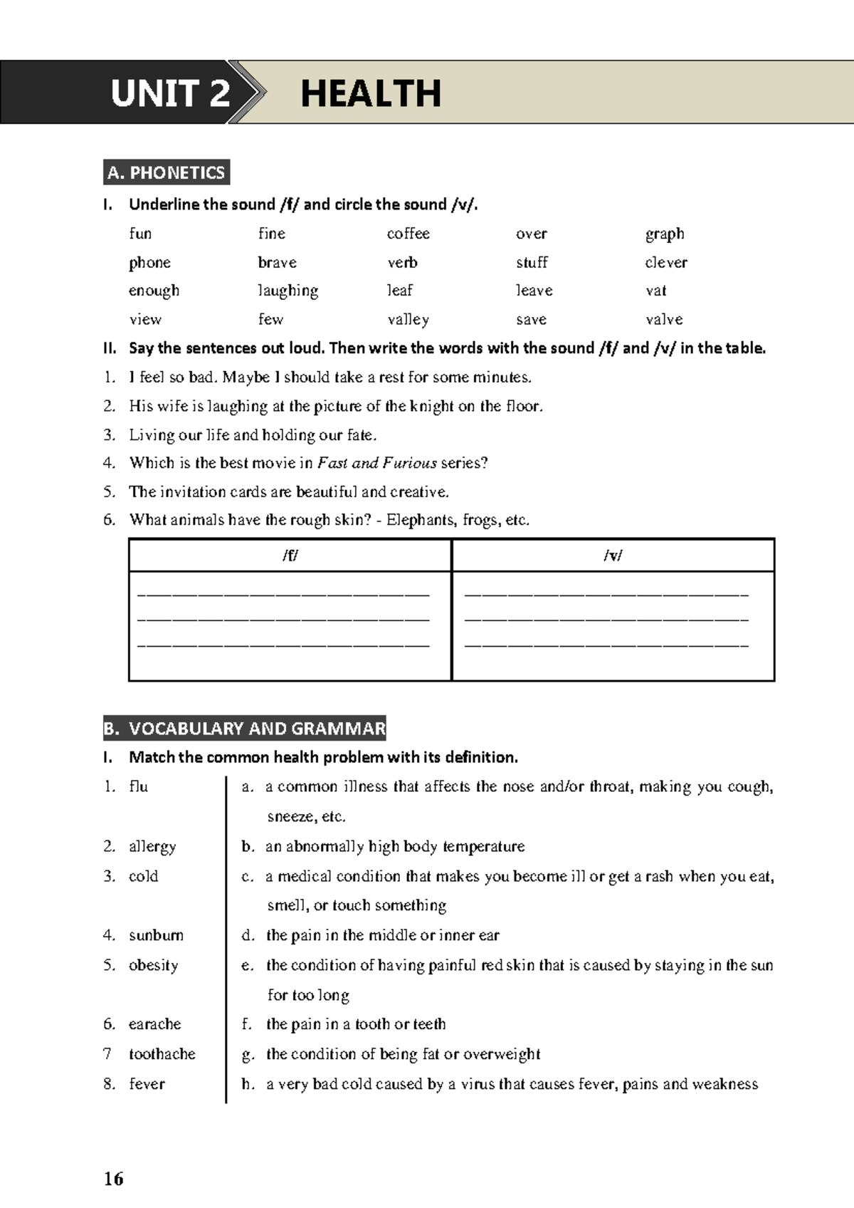 UNIT 2 - Health Exercise & Practice for English 7 - Studocu