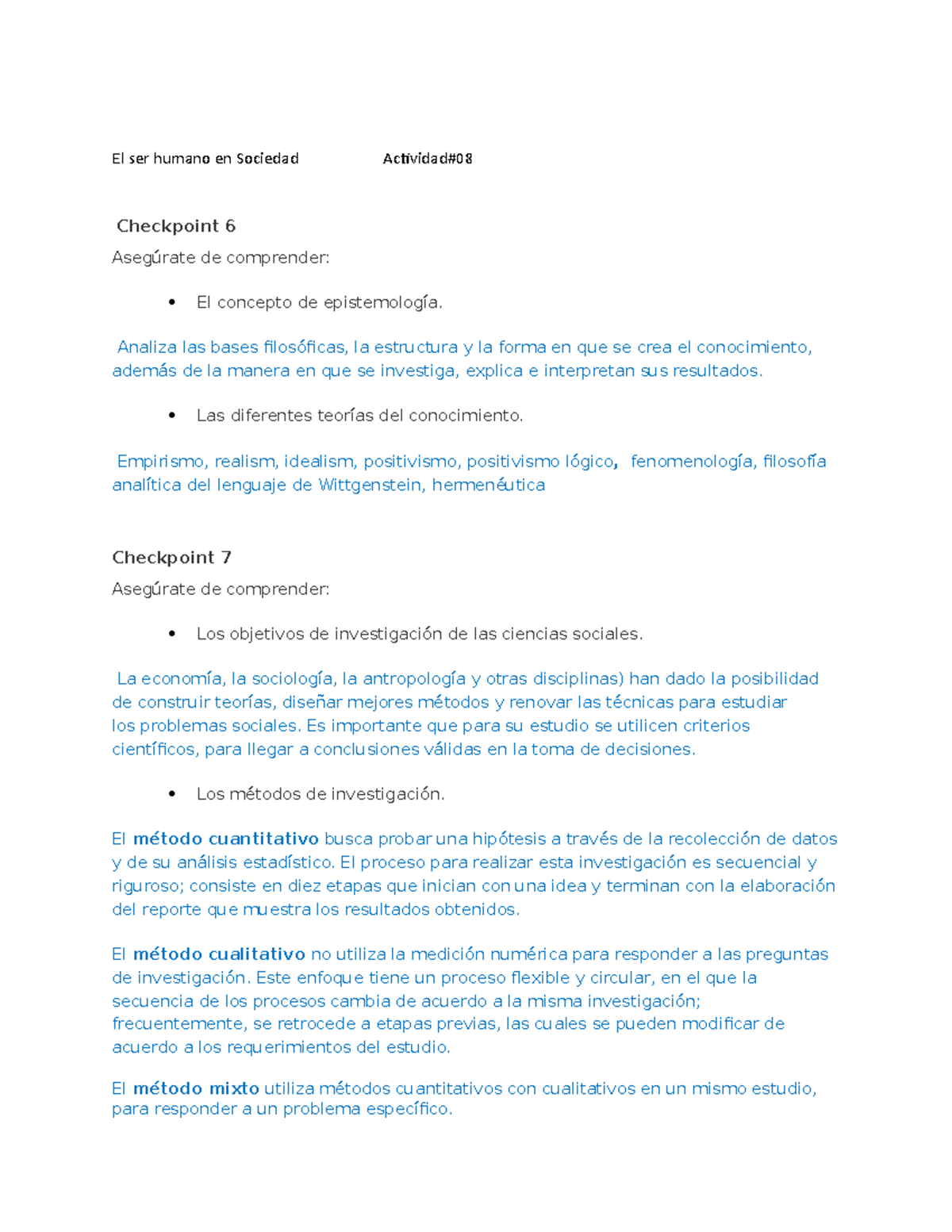 Actividad 8 - 123456 - El ser humano en Sociedad Actividad# Checkpoint ...