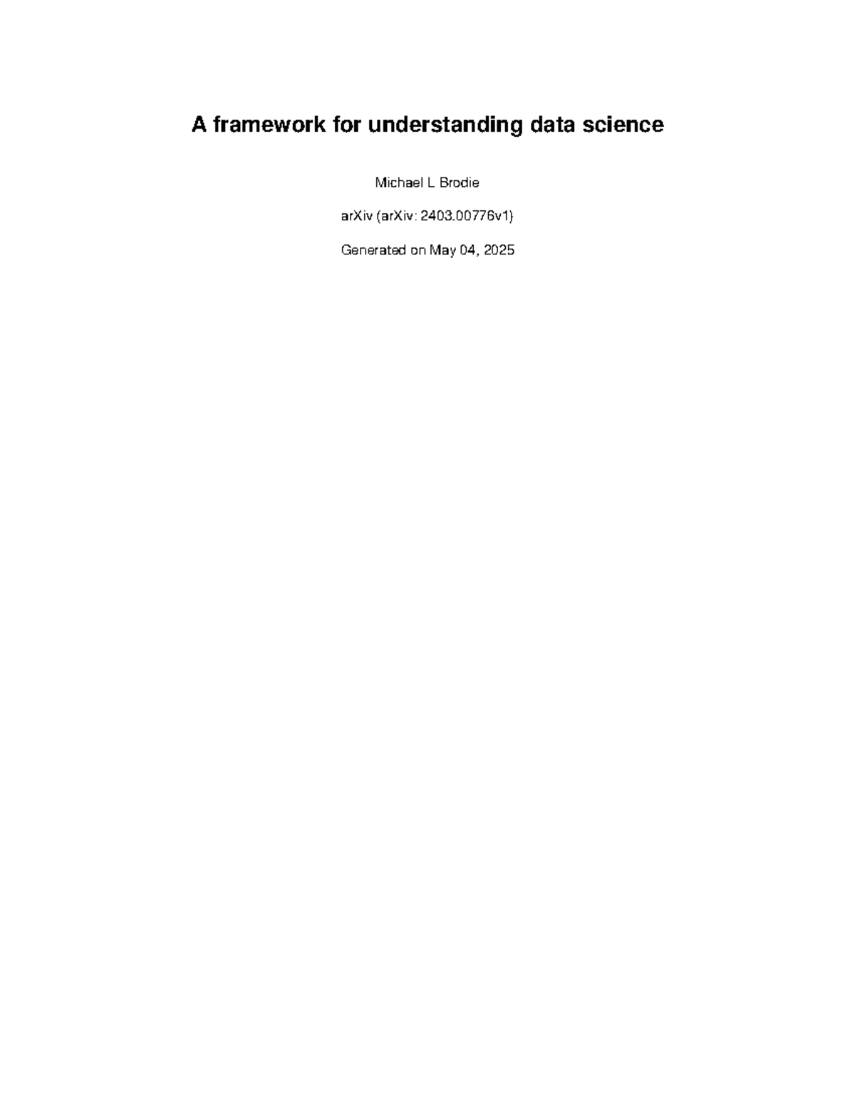 A Framework for Understanding Data Science: Insights and Paradigms (CS ...