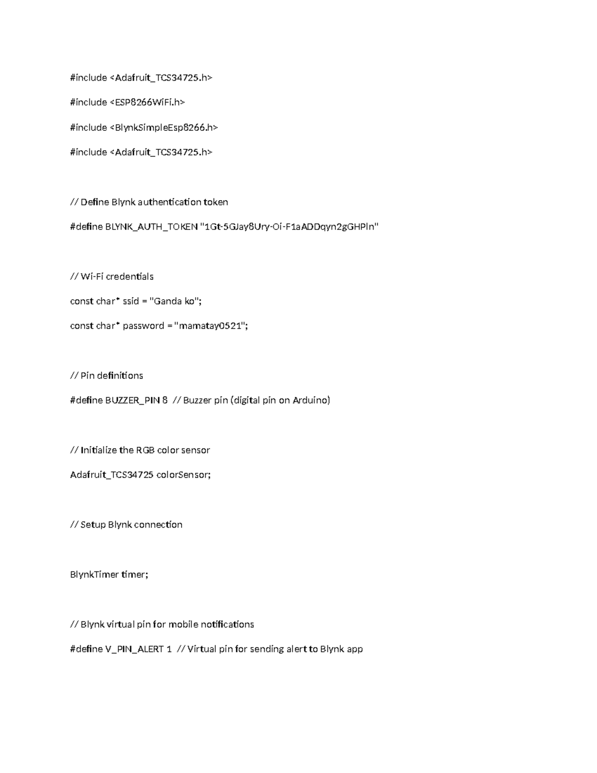 CODE NI CARA - Blynk-based Flood Detection System Code - Studocu