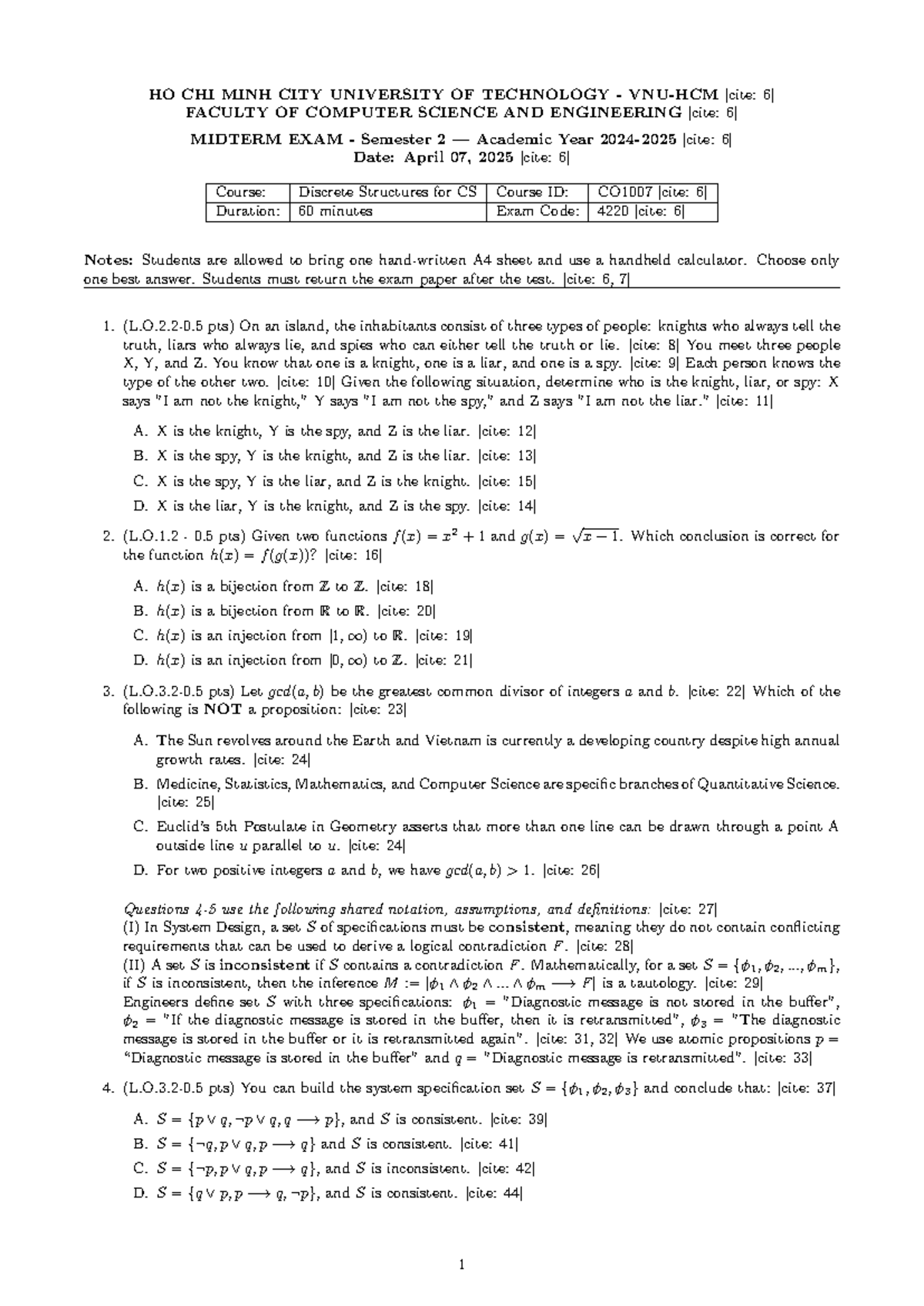 Midterm Exam CO1007: Discrete Structures Test 1 Notes - Studocu