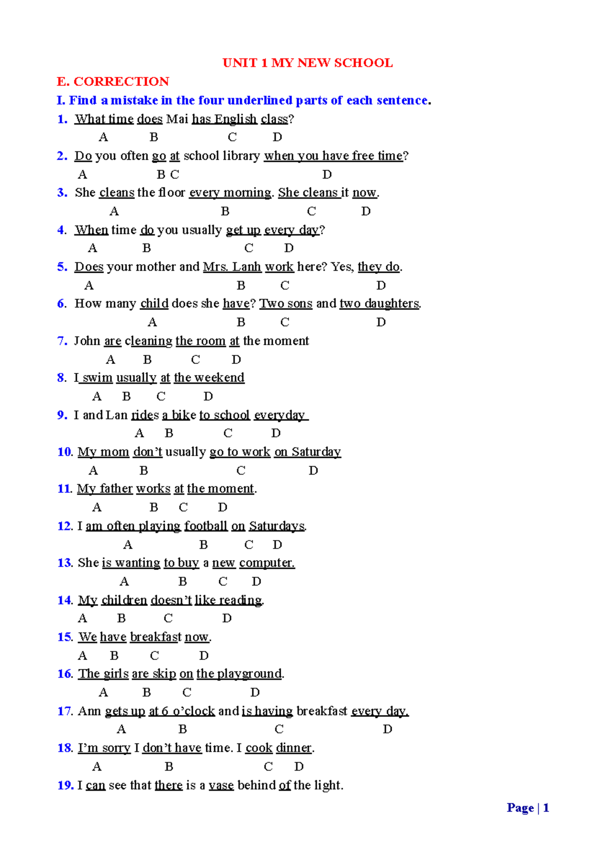 Correction Exercises for English Language Students (UNIT 1-6) - Studocu