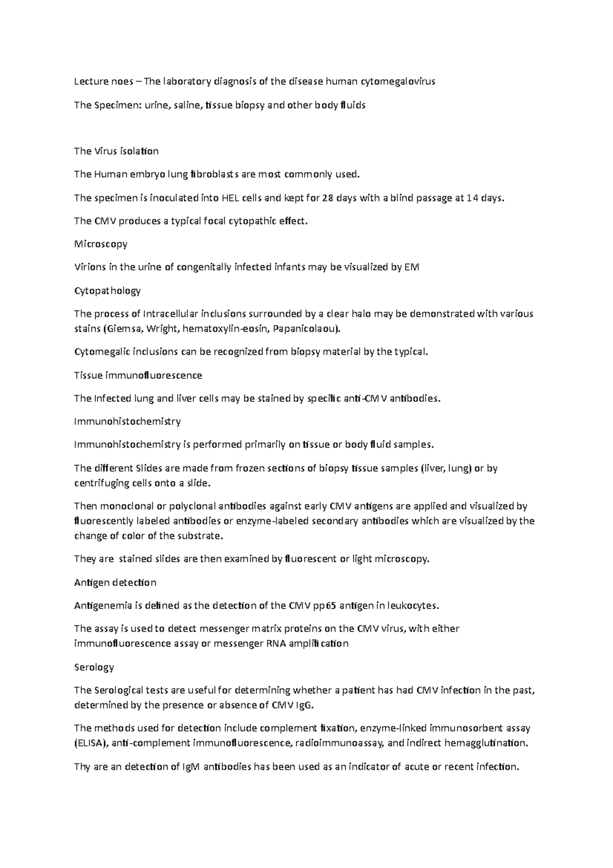 Lecture Notes - Laboratory Diagnosis of Human Cytomegalovirus (CMV ...