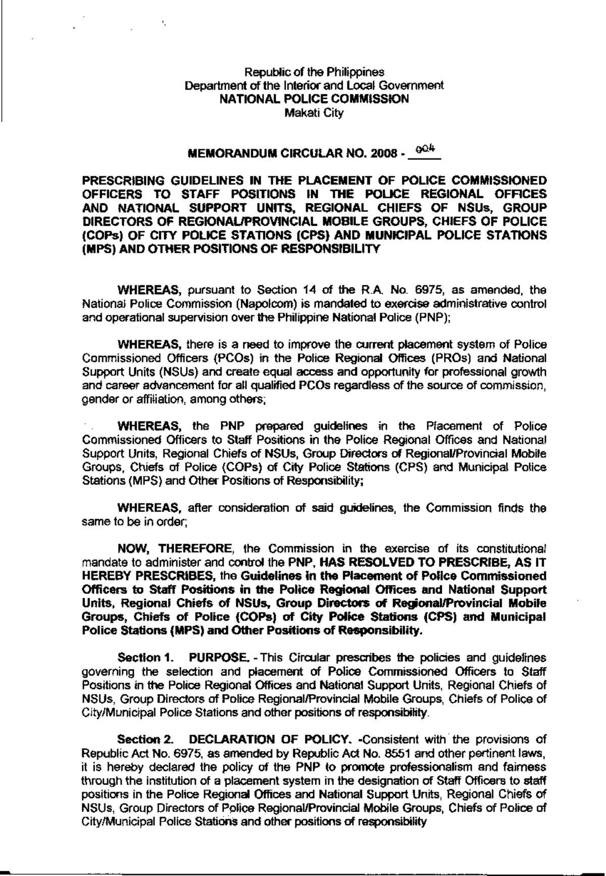 Amendment to NAPOLCOM Resolution on PNP Patrol Shoes Standards - Studocu