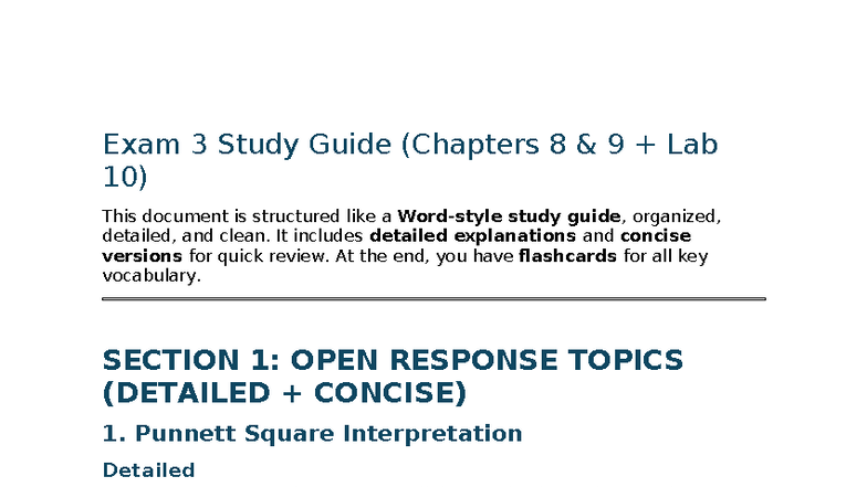 Exam 3 Study Guide: Key Concepts from Ch. 8, 9 & Lab 10 - Studocu