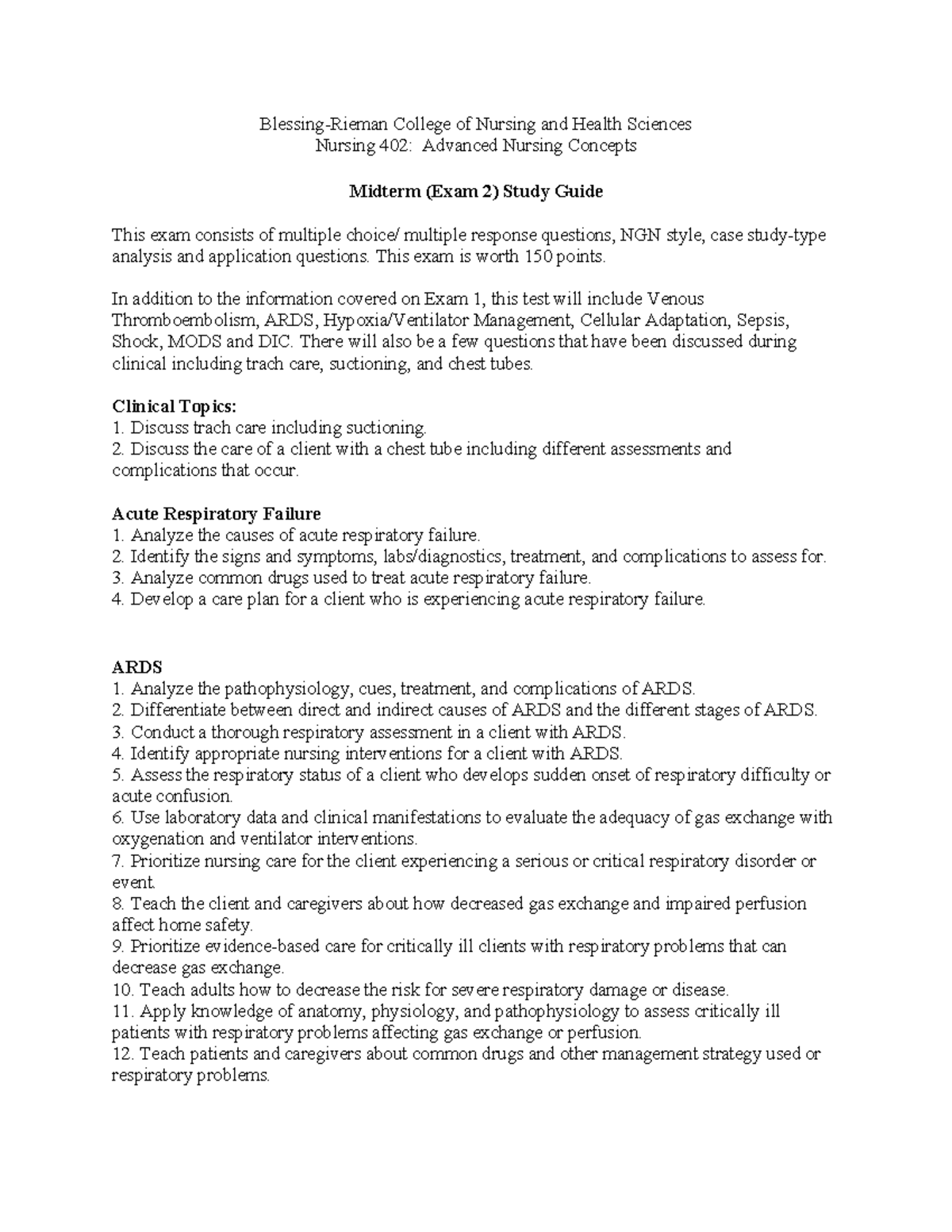 Nursing 402: Advanced Nursing Concepts Midterm Exam 2 Study Guide - Studocu