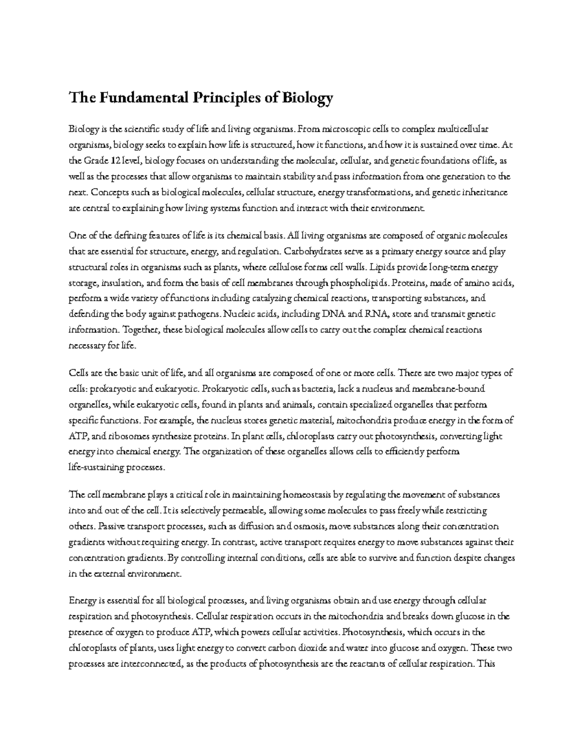 Biology 12: Fundamental Principles of Life and Organisms - Studocu