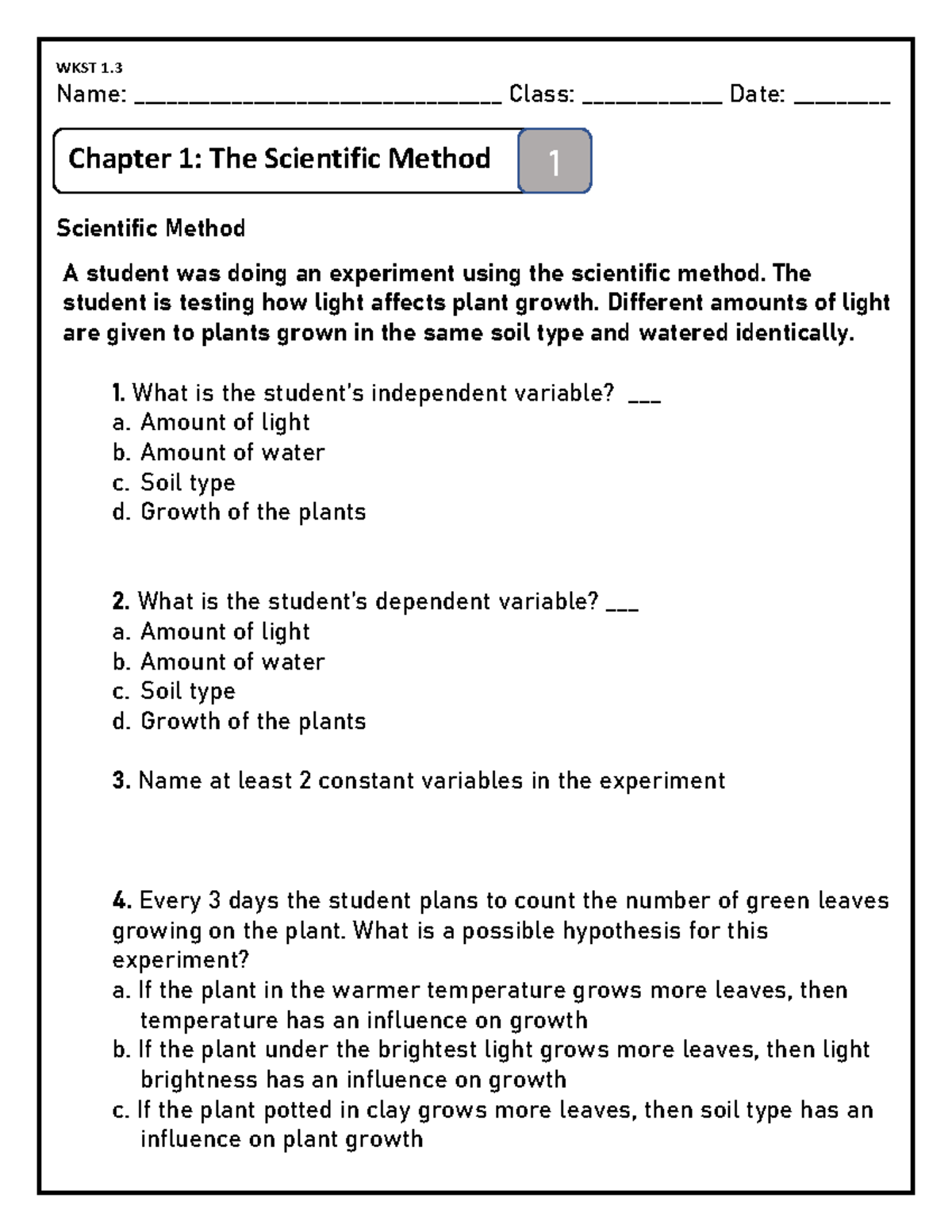 Scientific Method Variables Worksheet Scientific Method, Variables,