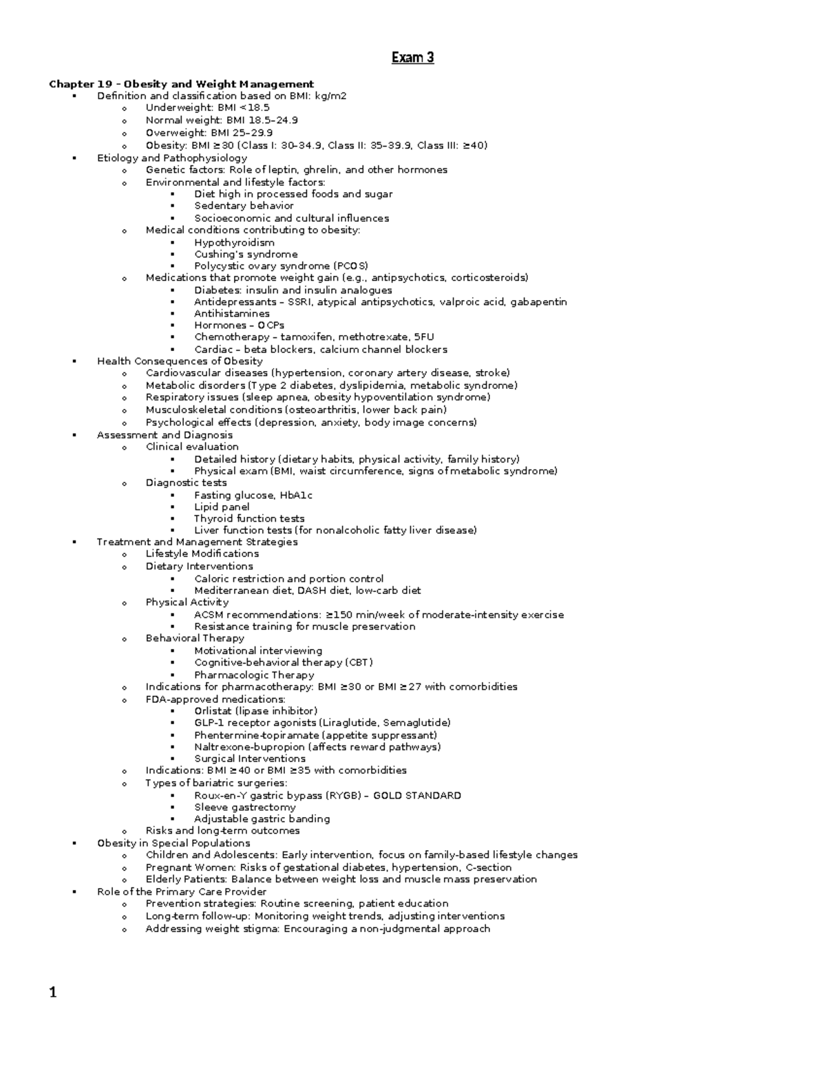 Exam 3: Obesity, Hypertension, and Diabetes Management Overview - Studocu