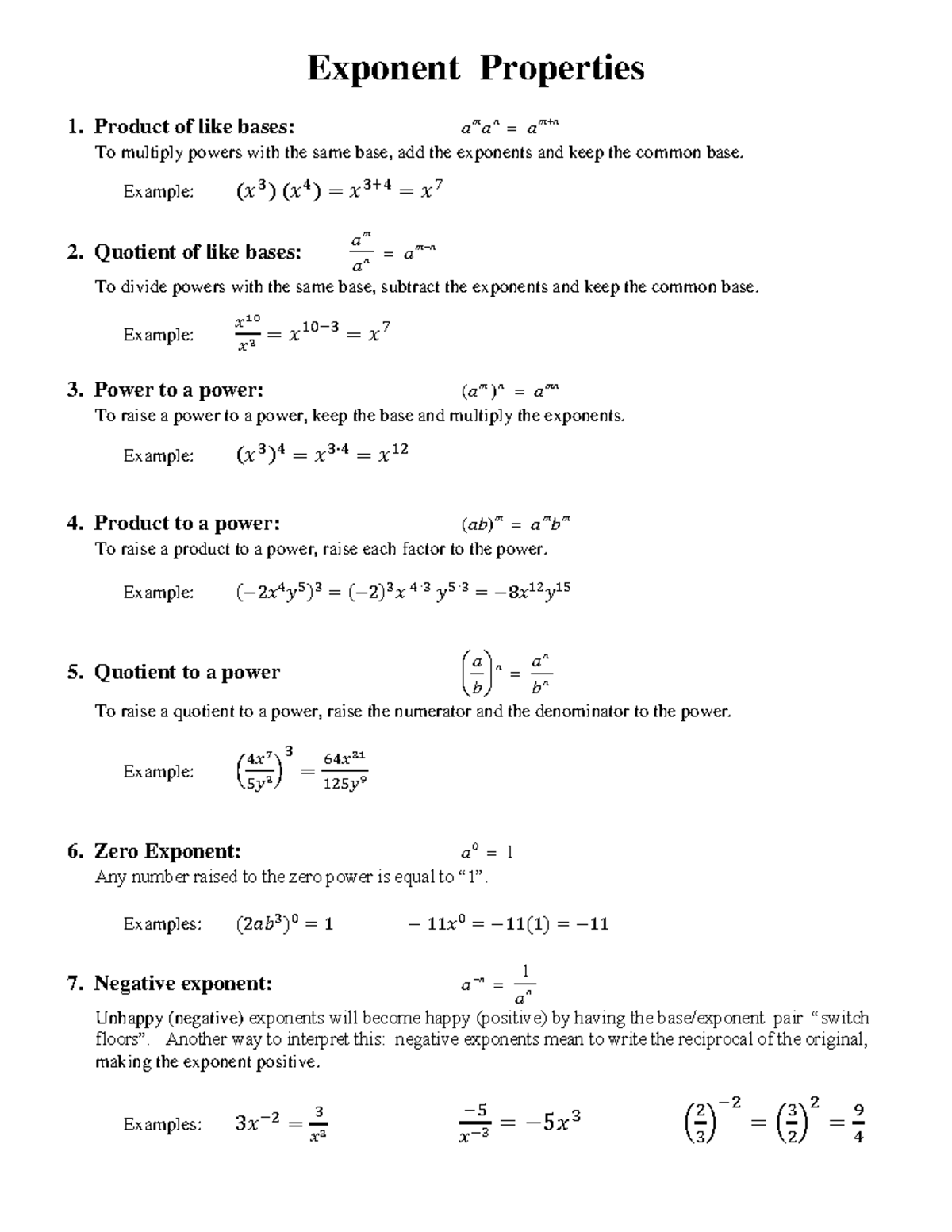 Exponent Properties: Key Rules and Examples for Math Success - Studocu