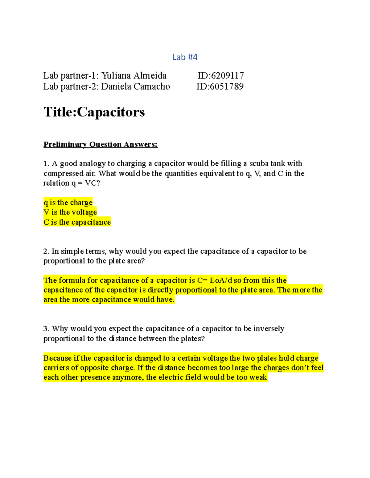 Capacitors Physics Lab