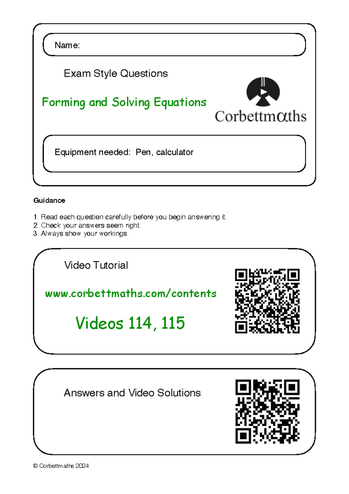 Forming and Solving Equations: Exam Style Questions (Math 101) - Studocu