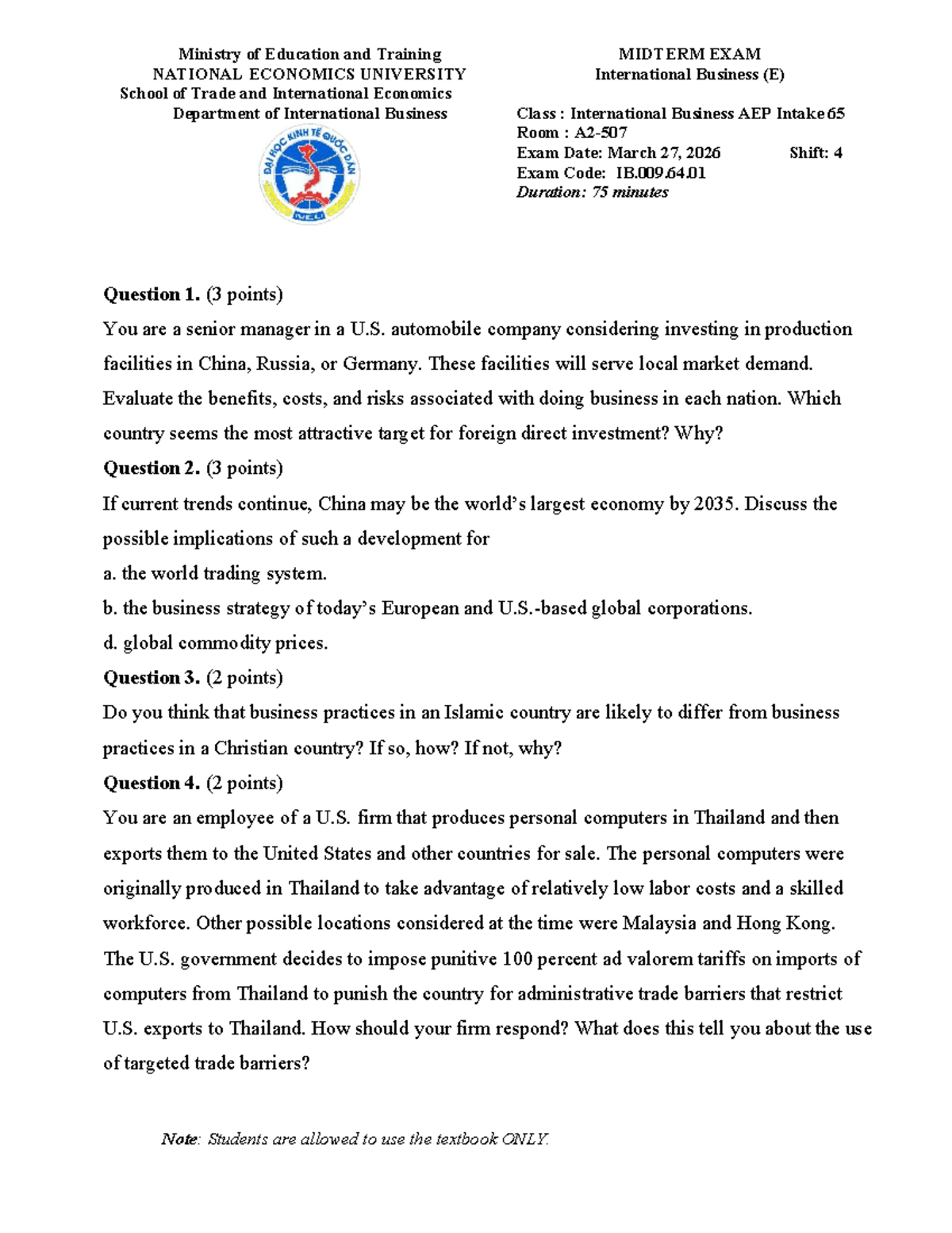 Midterm Exam IB.009.64.01: International Business AEP Intake 65 - Studocu