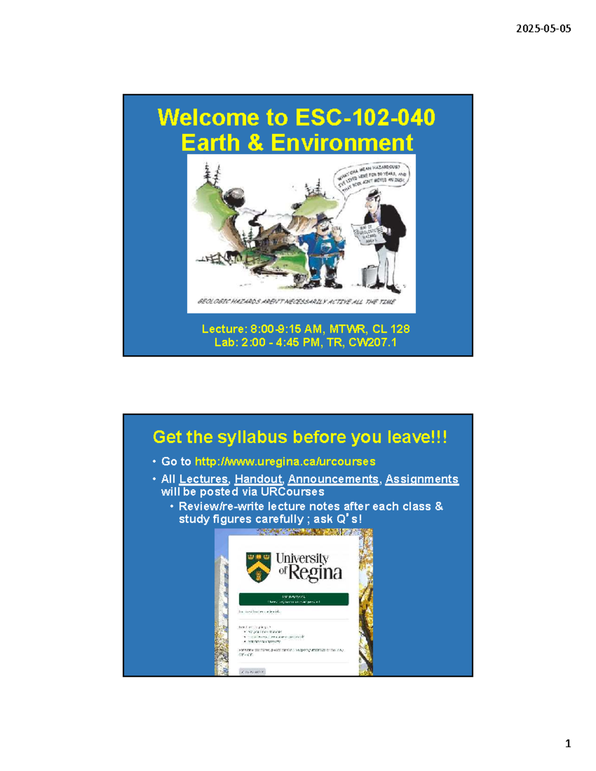 ESC 102 - Earth Environment Lecture Overview and Lab Schedule - Studocu
