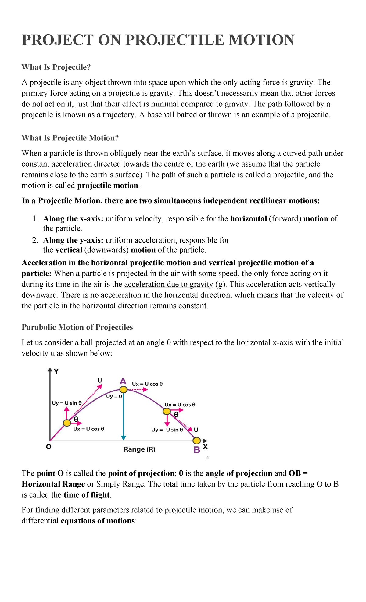 Project ON Projectile Motion,XI, Physics,24-25 - PROJECT ON PROJECTILE ...