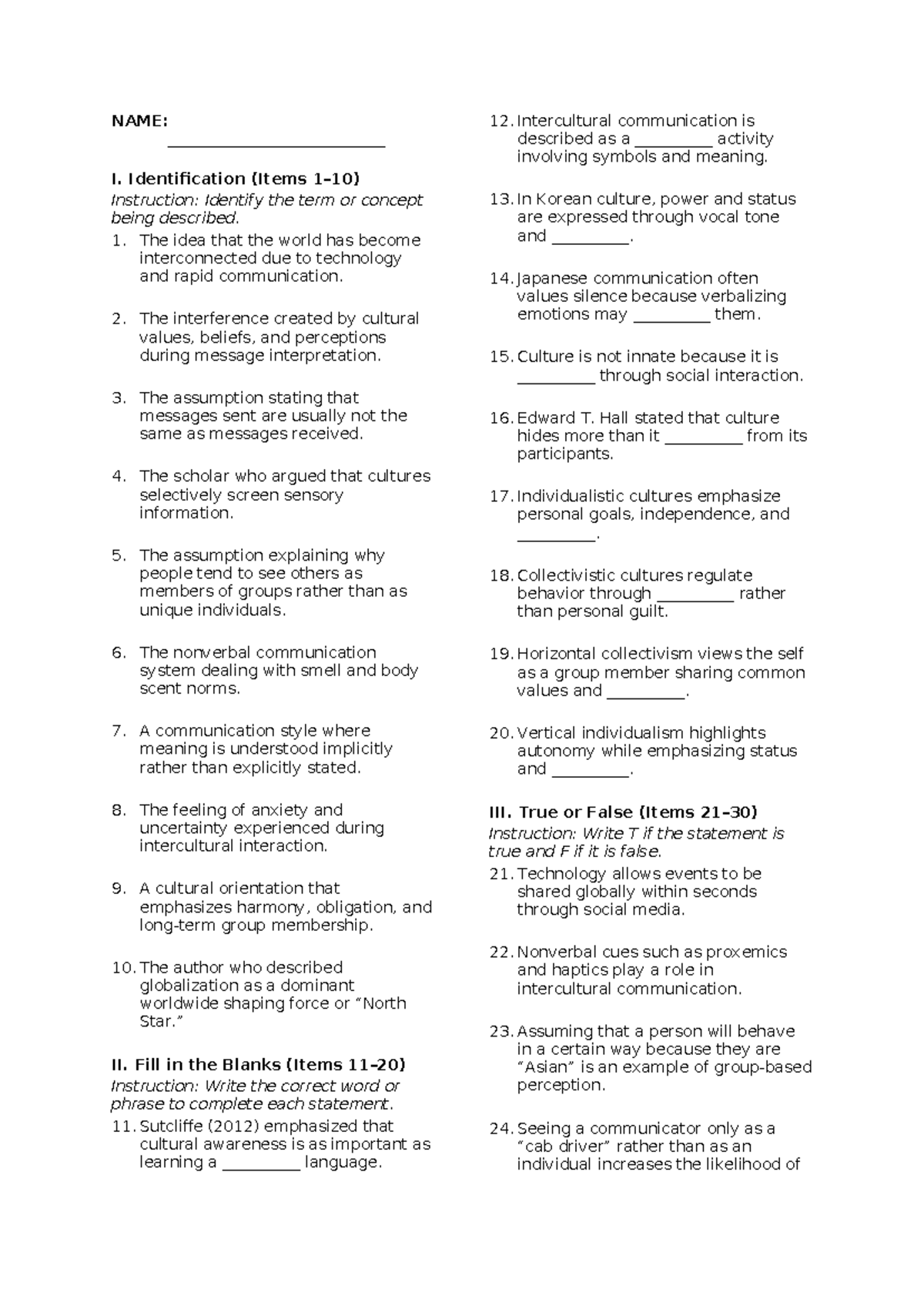 Chapter 2 Quiz: Intercultural Communication Concepts (PCOM 101) - Studocu