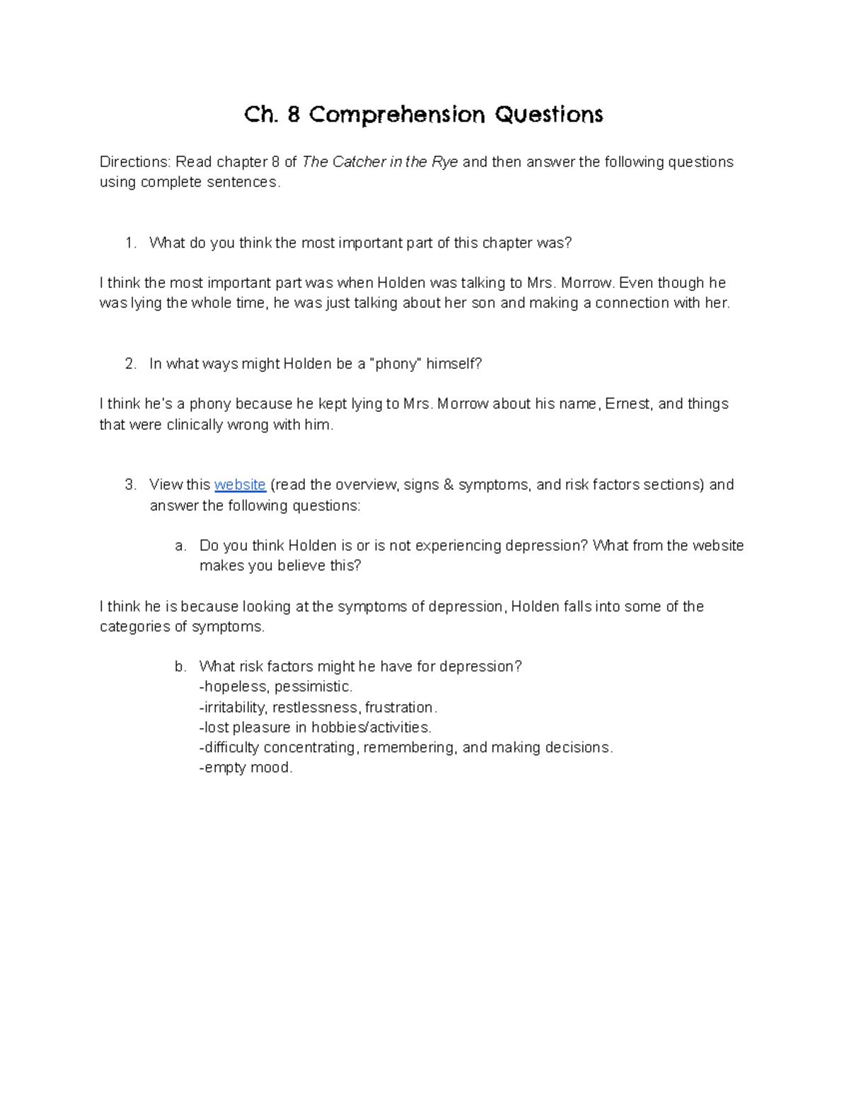 Ch. 8 Comprehension Questions for TCITR Analysis - Studocu