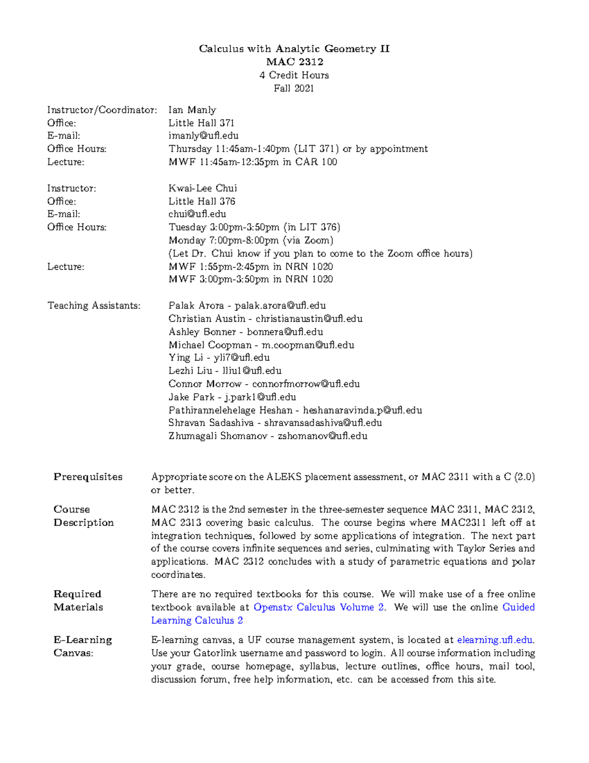 MAC 2312 Syllabus - Calculus II Course Details and Test Schedule - Studocu