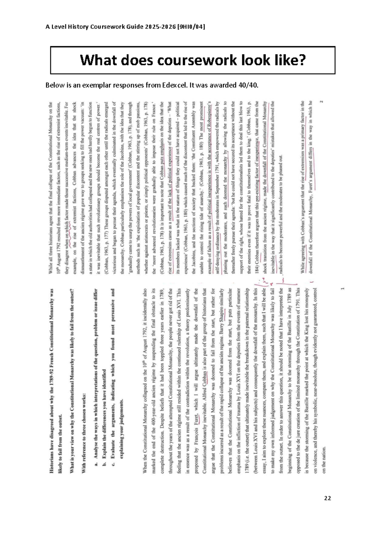 Coursework Guide History Alevel - Paper 23 - Below is an exemplar ...