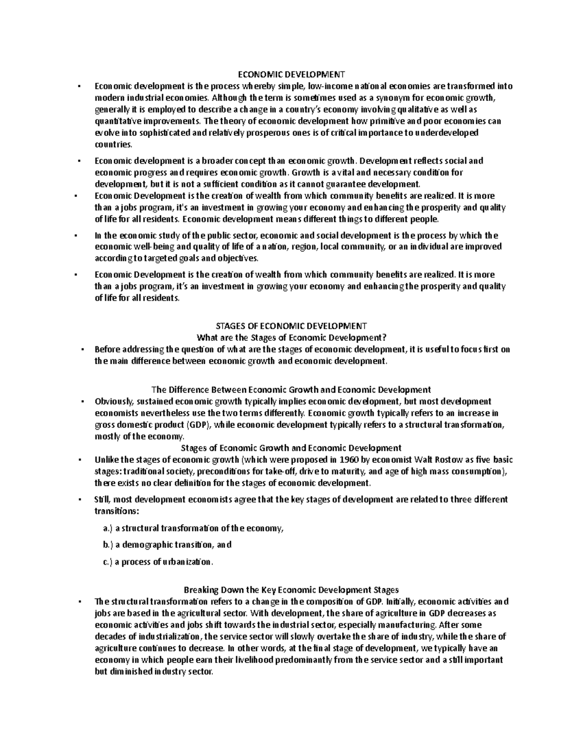 ECON 101: Economic Development Lecture Notes - Comprehensive Review ...