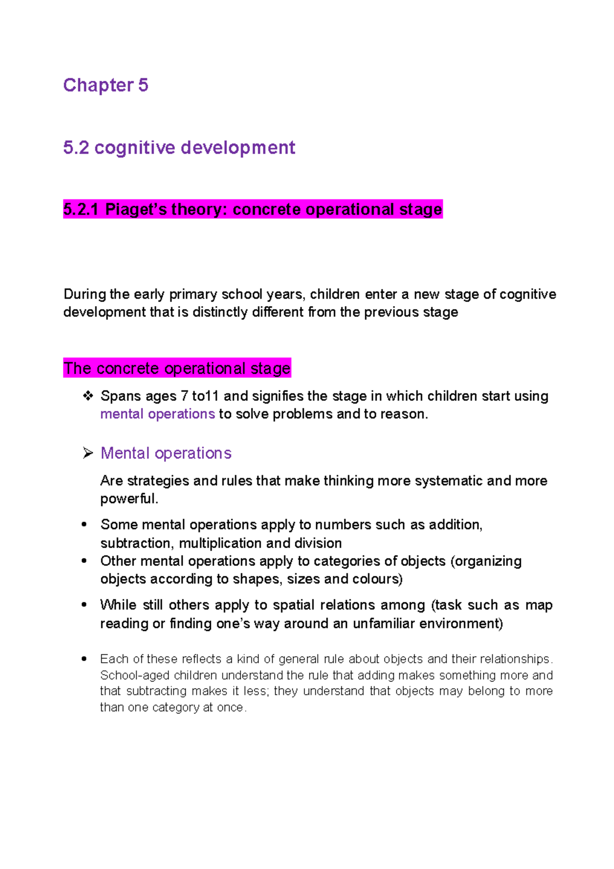 SLK 210 Chapter 5 Notes - Chapter 5 5 cognitive development 5.2 Piaget ...