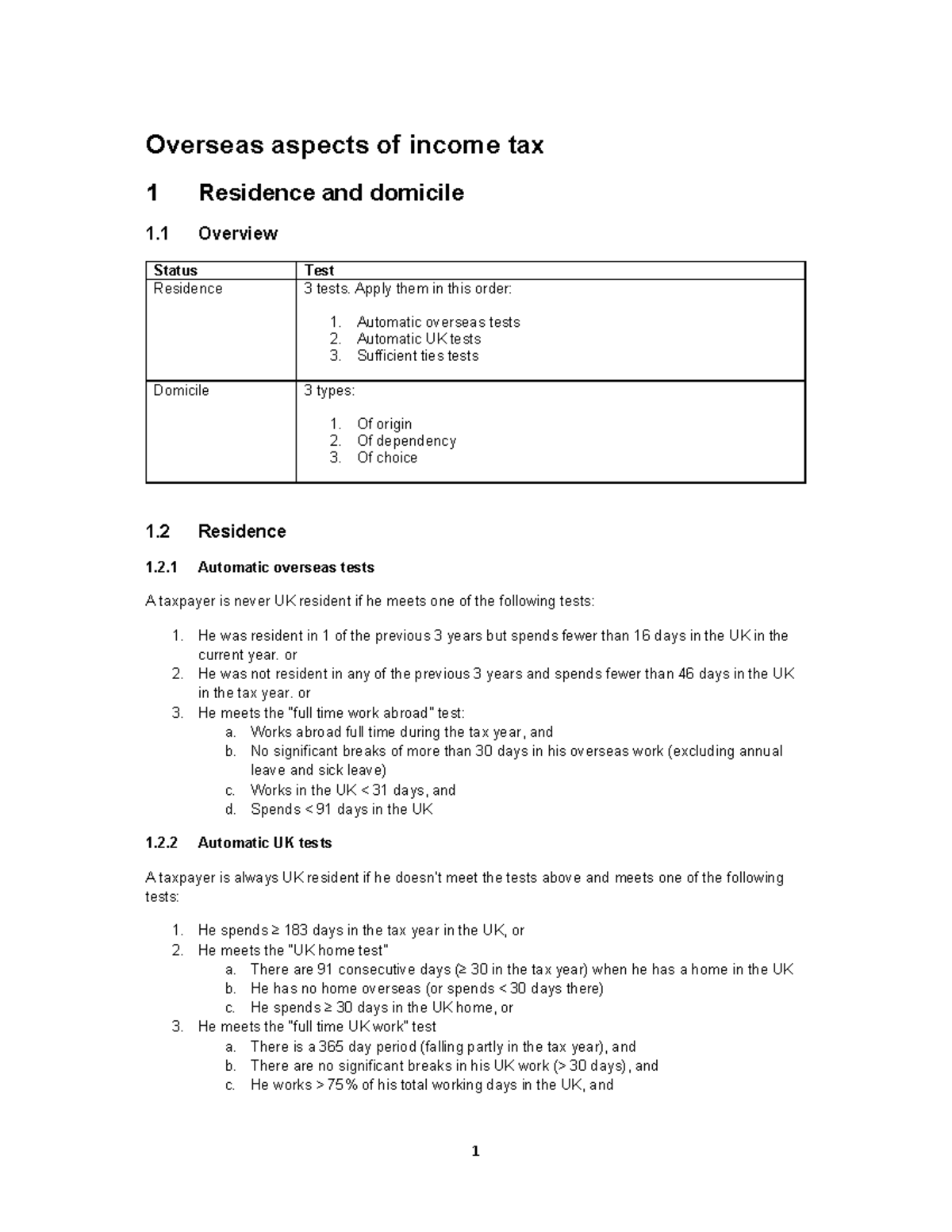 UK Statutory Residence Test Overview & Key Points Summary - Studocu