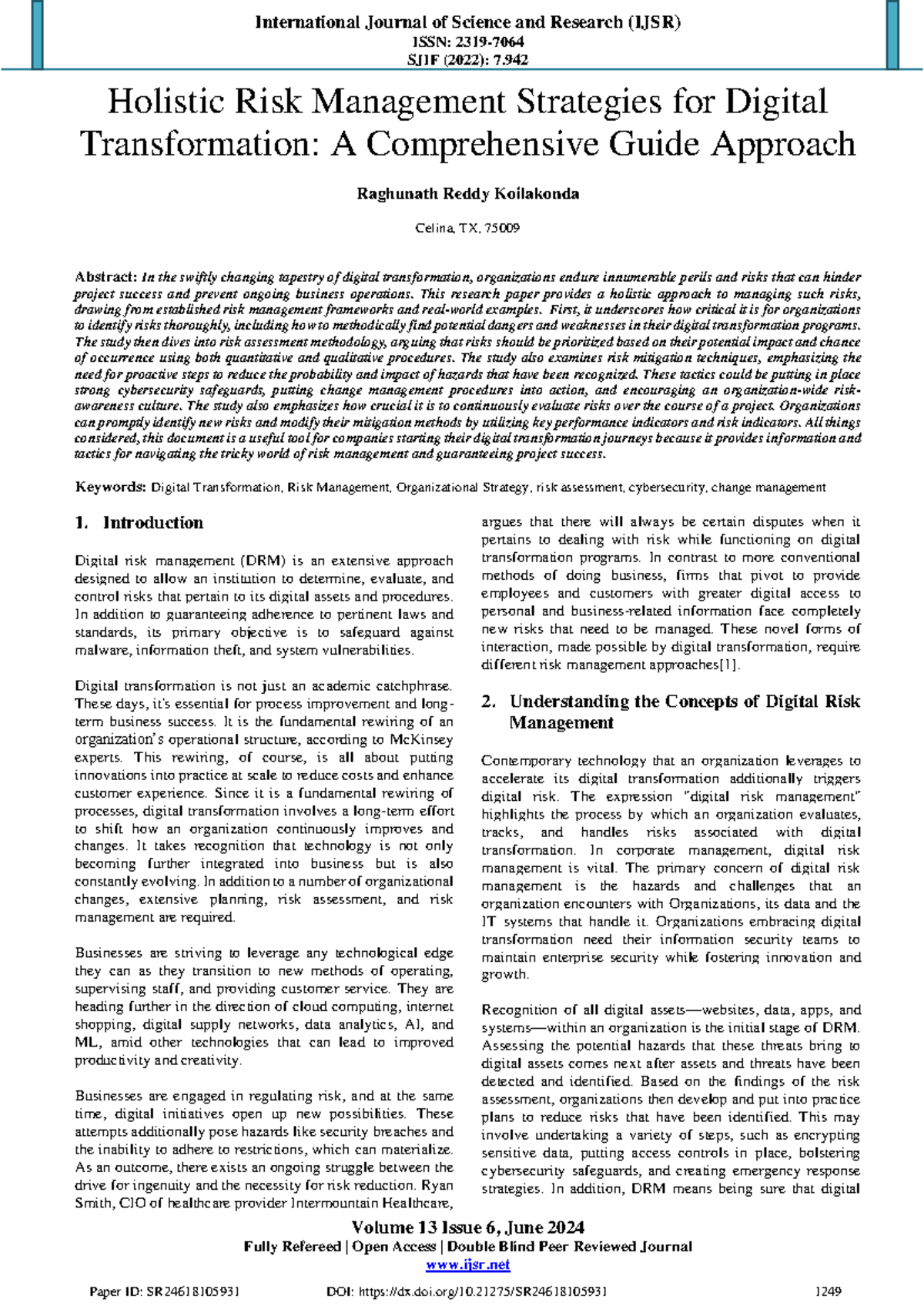 Holistic Risk Management Strategies for Digital Transformation (IJSR ...
