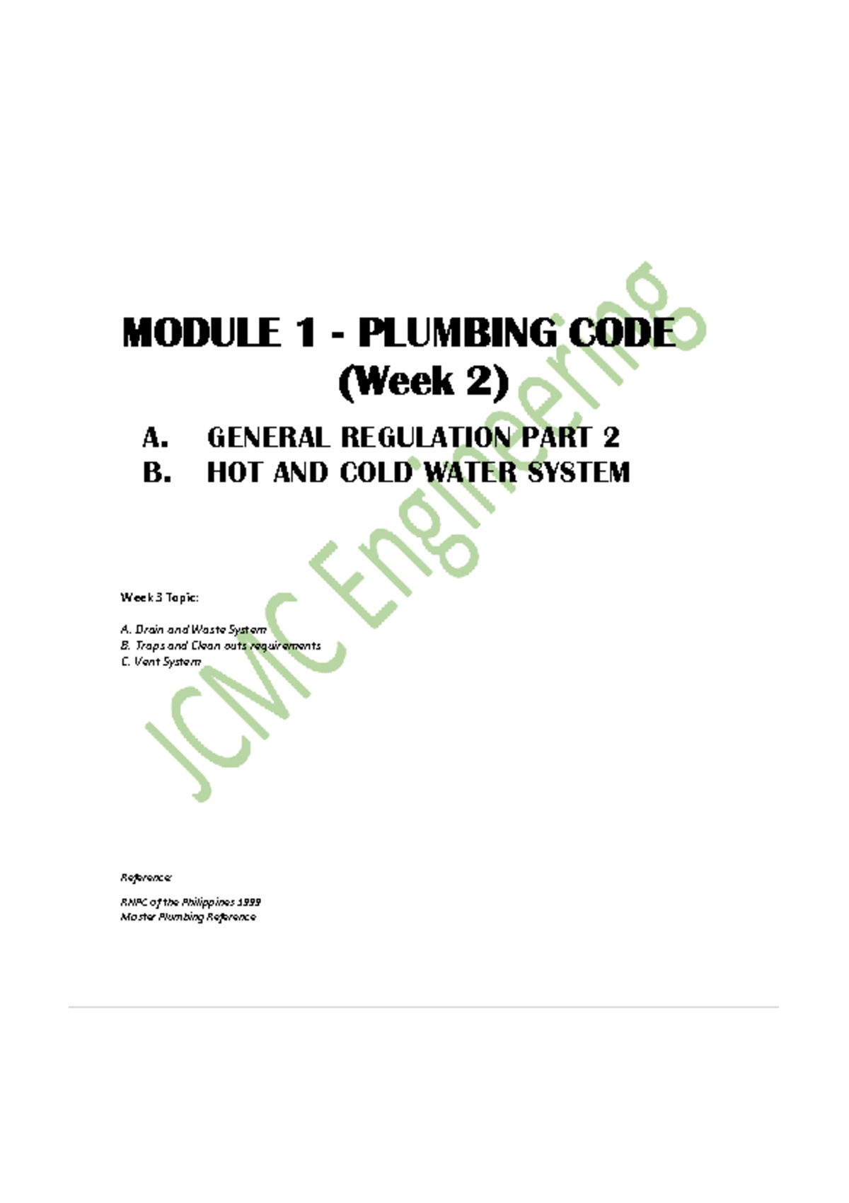 Plumbing Code Module 1: Week 2 - Hot & Cold Water Systems - Studocu