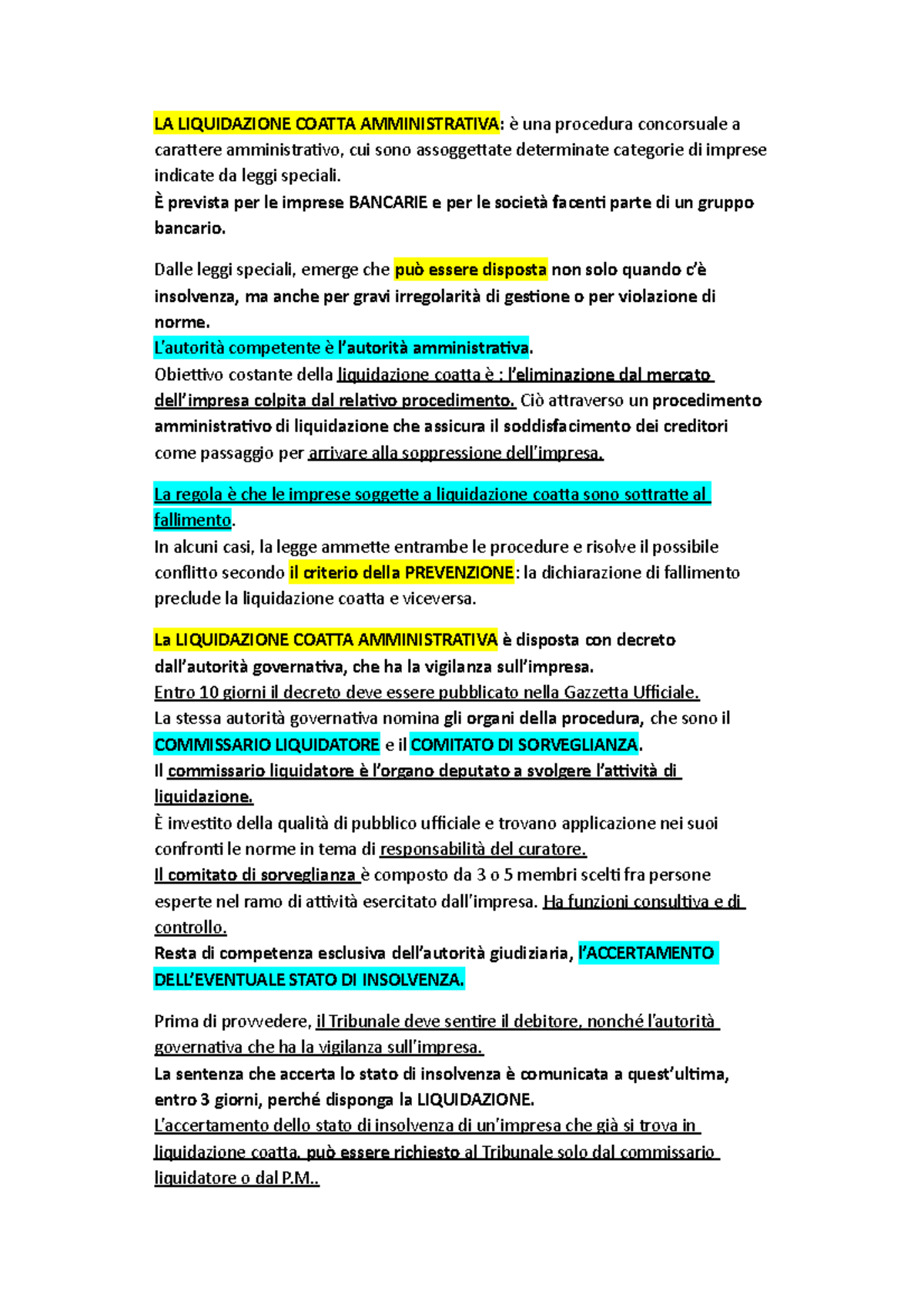 Liquidazione Coatta Amministrativa: Procedure e Normative in Dettaglio -  Studocu