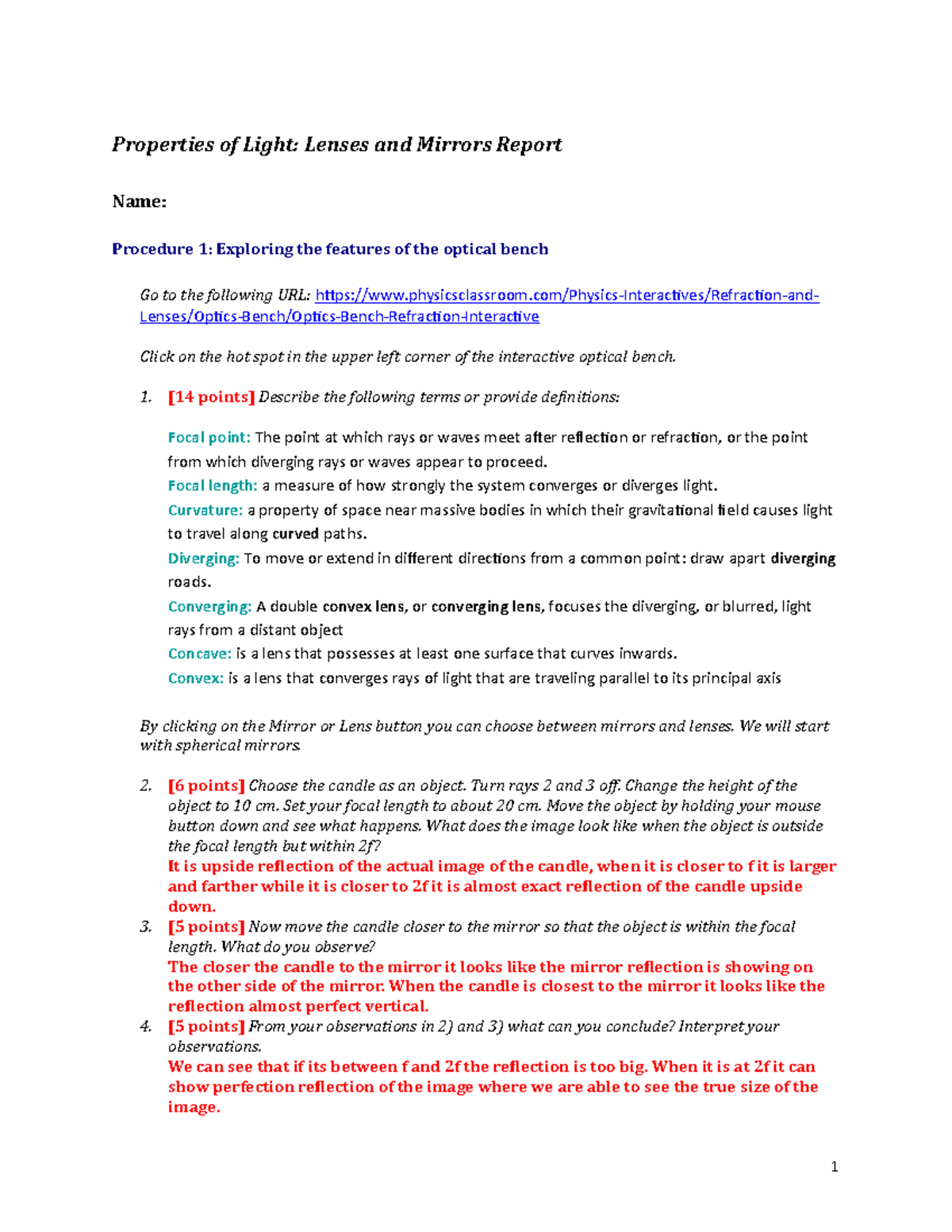 Properties of Light Report sample - Properties of Light: Lenses and ...