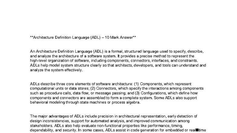 ADL 10 Marks - Understanding Architecture Definition Language - Studocu