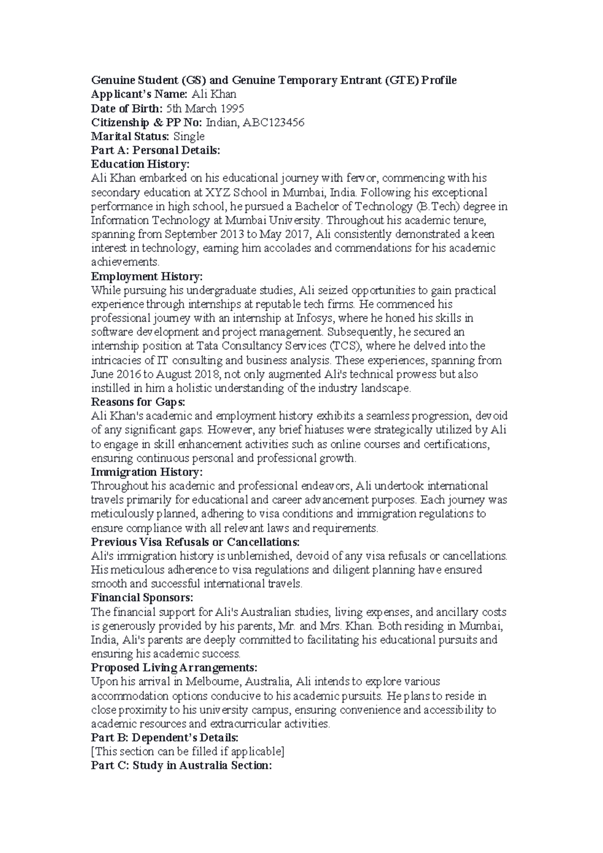 GS 101: Analyzing Genuine Student Profile of Ali Khan for GTE - Studocu